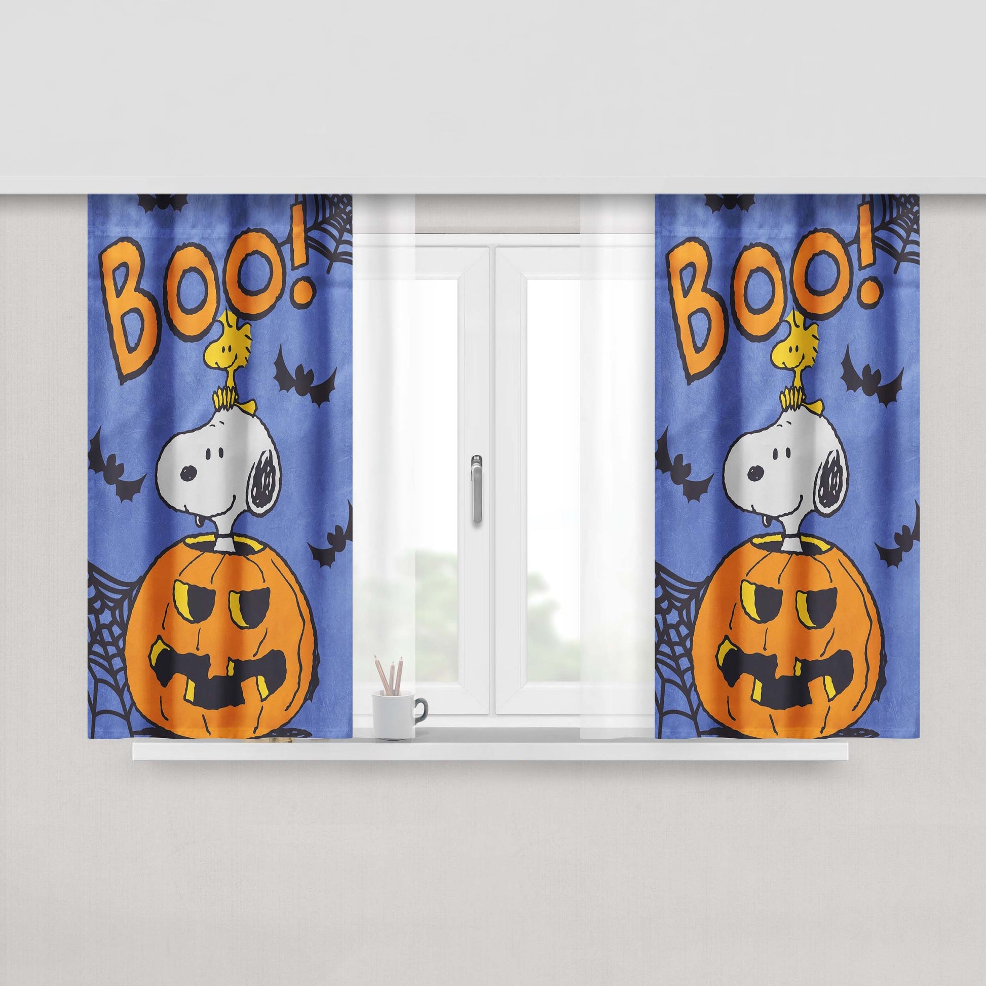 Peanuts Snoopy And Woodstock Halloween Peach Skin Window Curtains