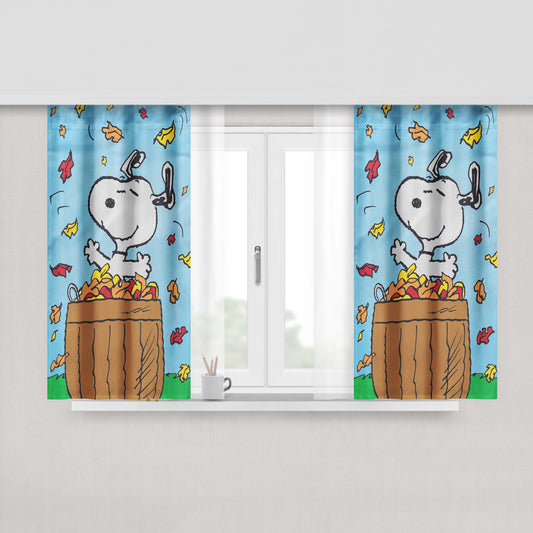 Peanuts Snoopy Basket Of Leaves Peach Skin Window Curtains