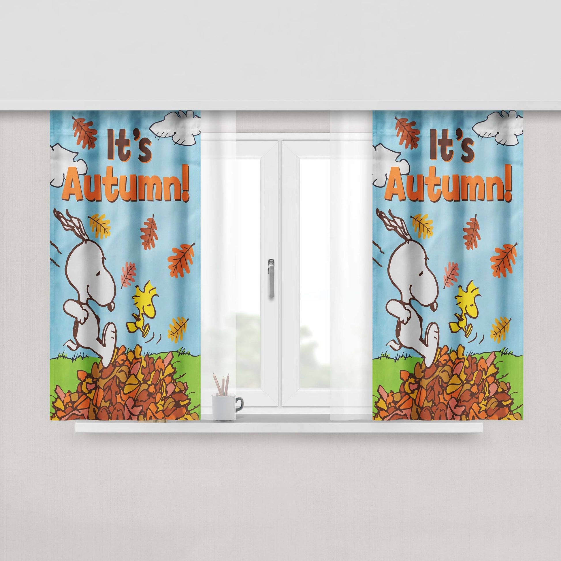 Peanuts Snoopy Fall Flag Snoopy And Woodstock Autumn Peach Skin Window Curtains