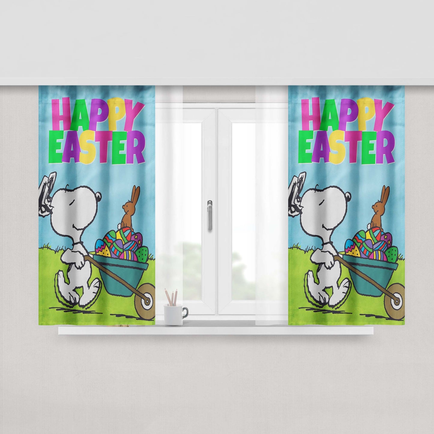 Peanuts Snoopy Happy Easter Peach Skin Window Curtains