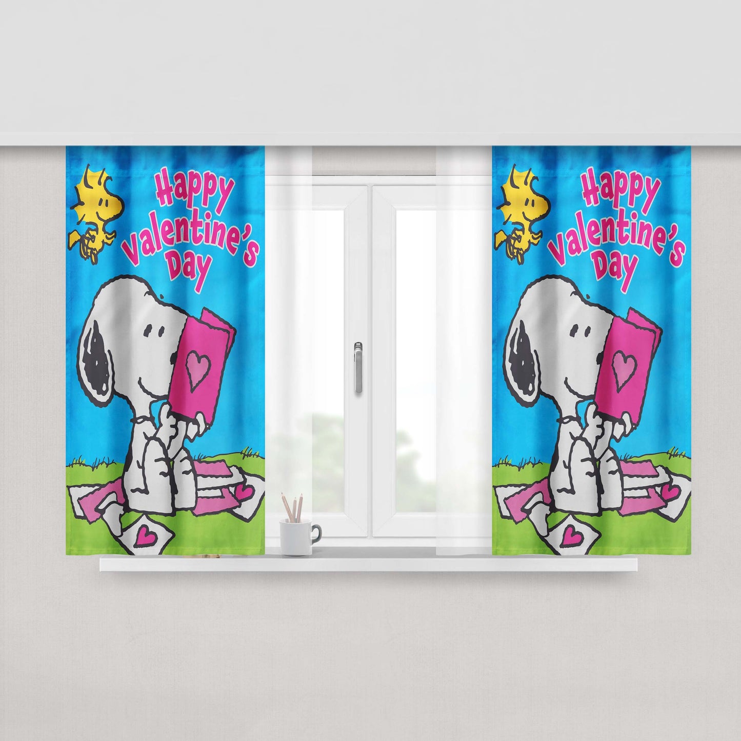 Peanuts Snoopy Happy Valentines Day Peach Skin Window Curtains