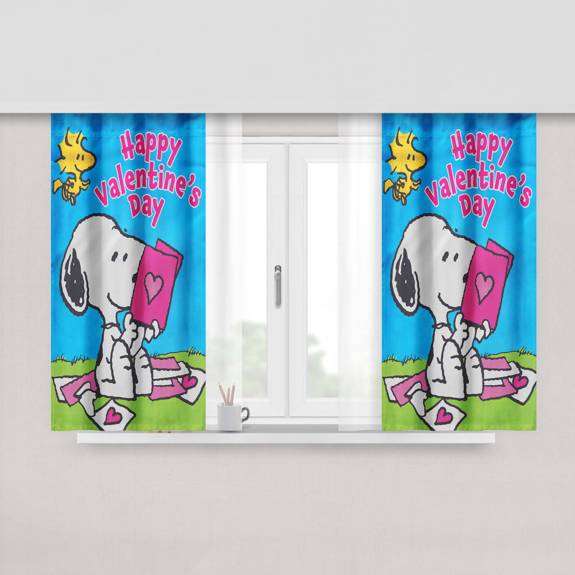 Peanuts Snoopy Happy Valentines Day Peach Skin Window Curtains