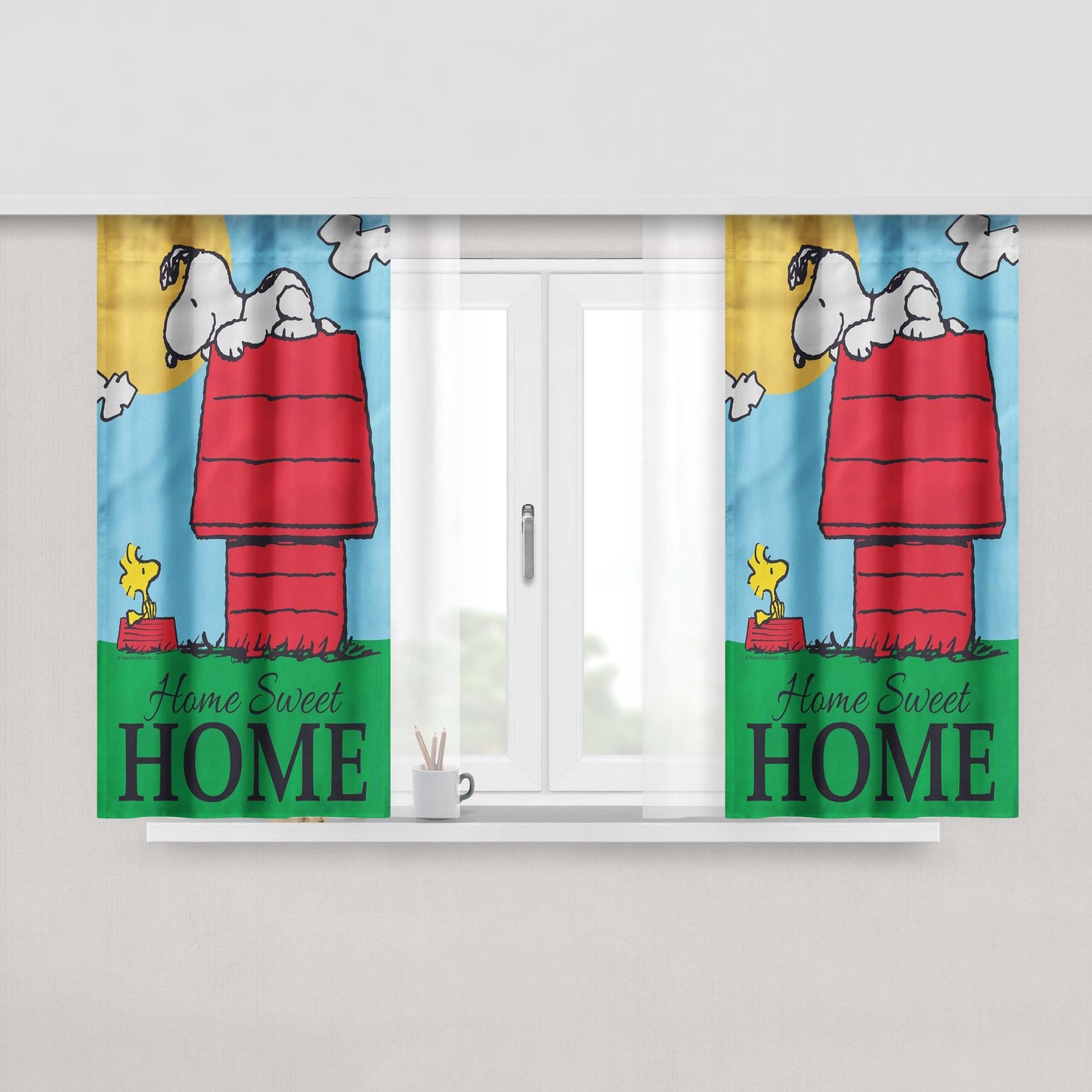 Peanuts Snoopy Home Sweet Home Peach Skin Window Curtains