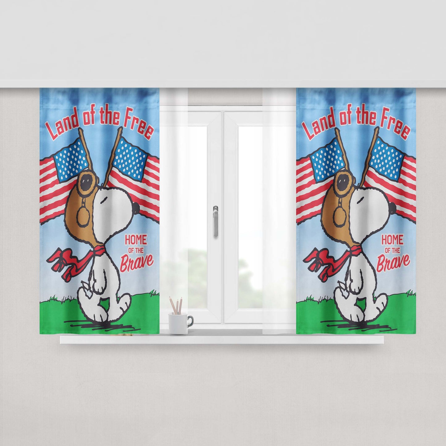 Peanuts Snoopy Land Of The Free Peach Skin Window Curtains