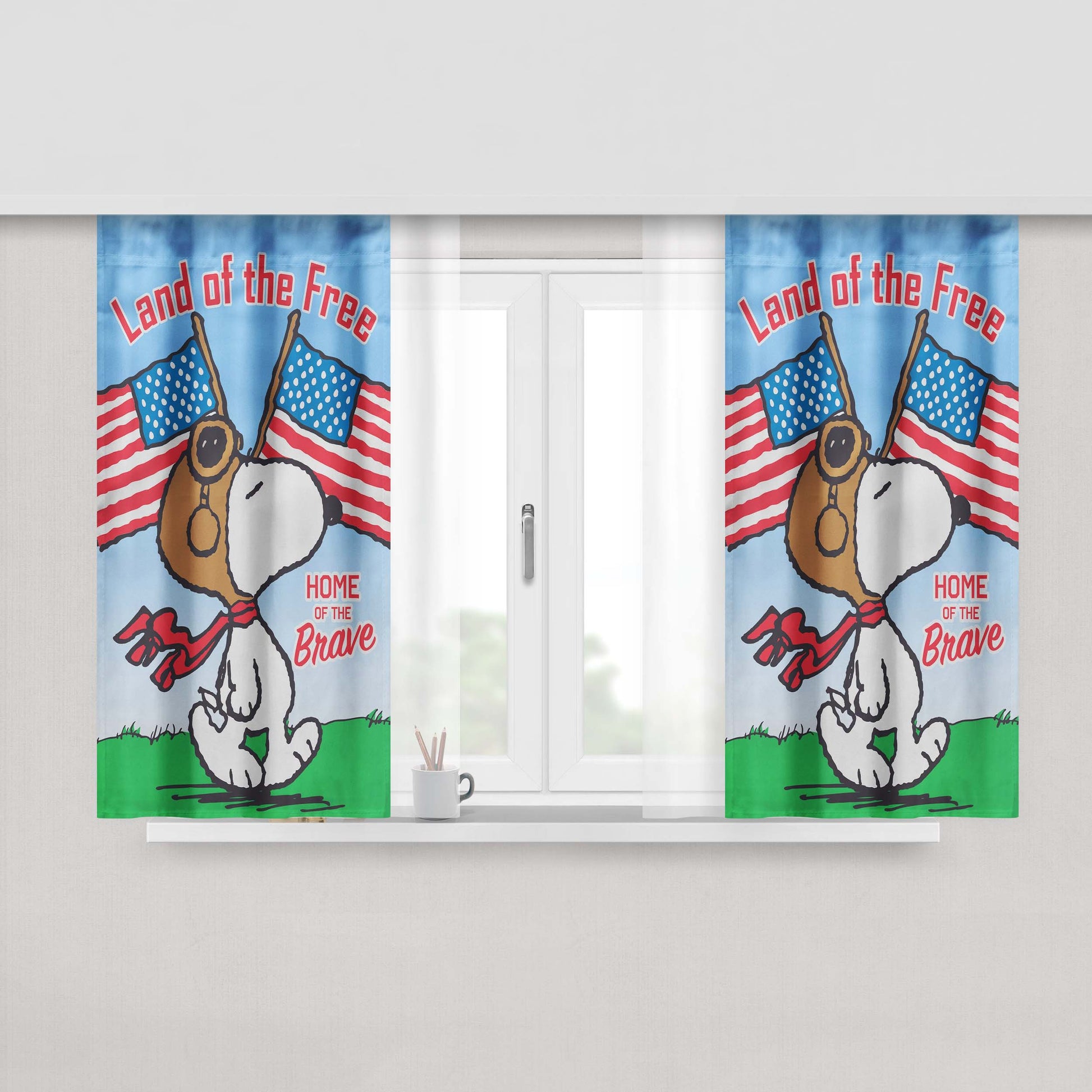 Peanuts Snoopy Land Of The Free Peach Skin Window Curtains