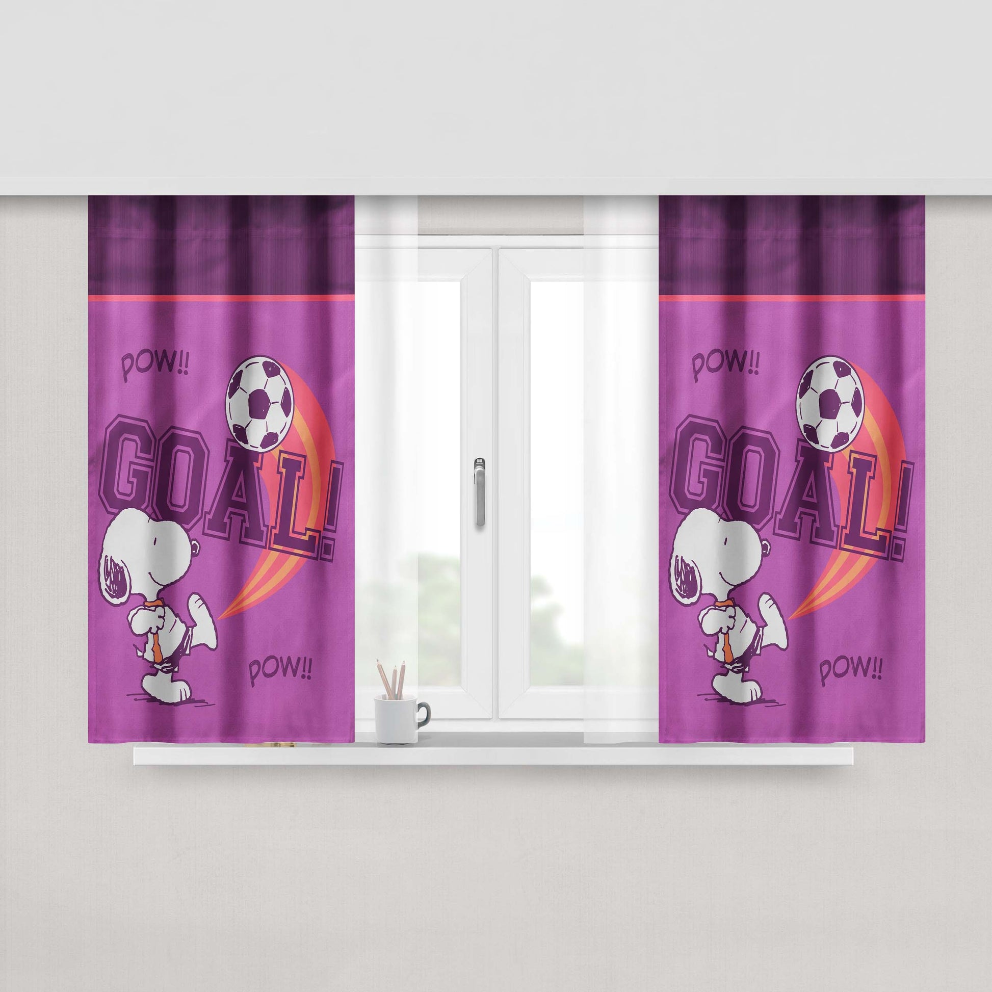 Peanuts Snoopy Soccer Goal Peach Skin Window Curtains