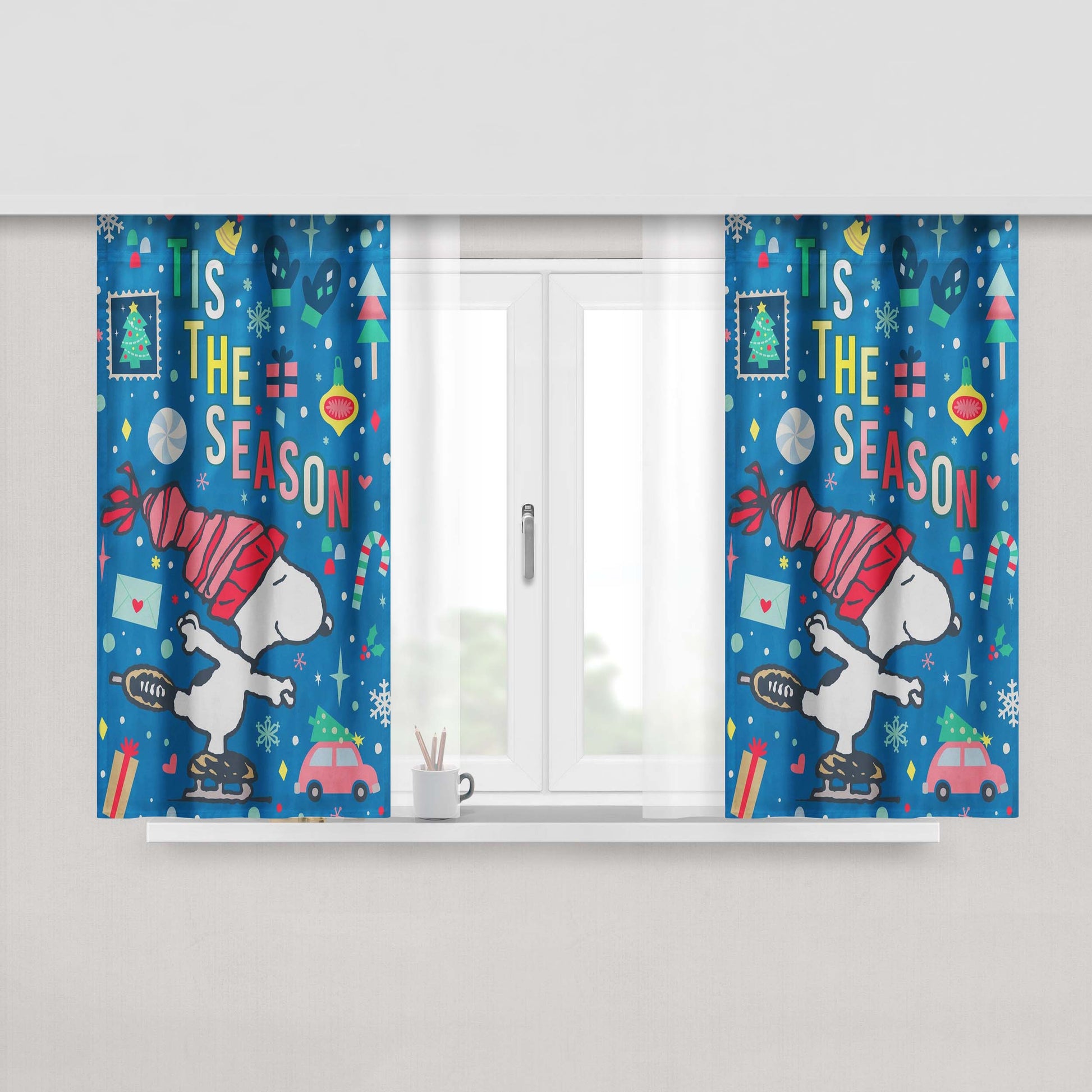 Peanuts Snoopy Winter Christmas Peach Skin Window Curtains