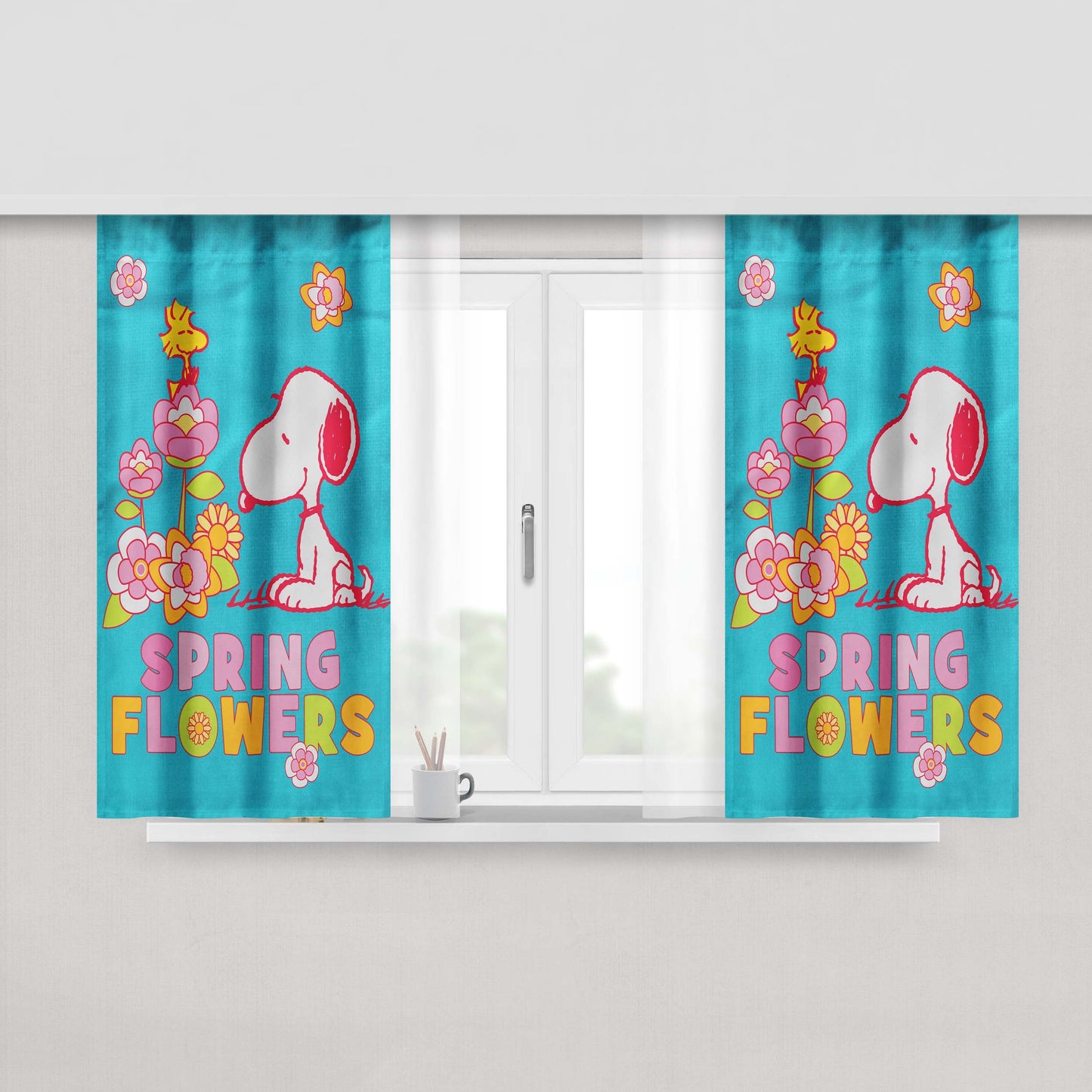 Peanuts Spring Flowers Peach Skin Window Curtains