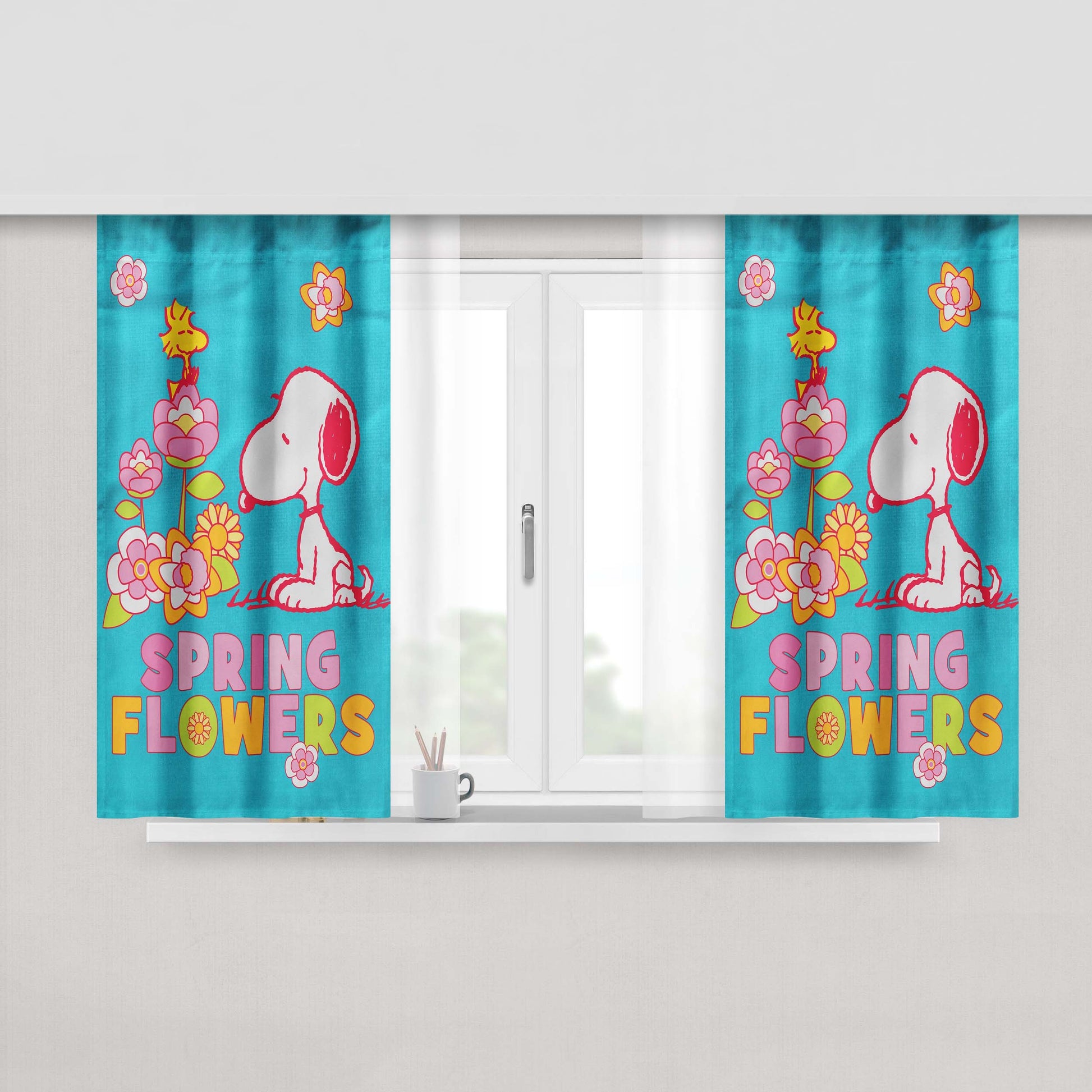 Peanuts Spring Flowers Peach Skin Window Curtains