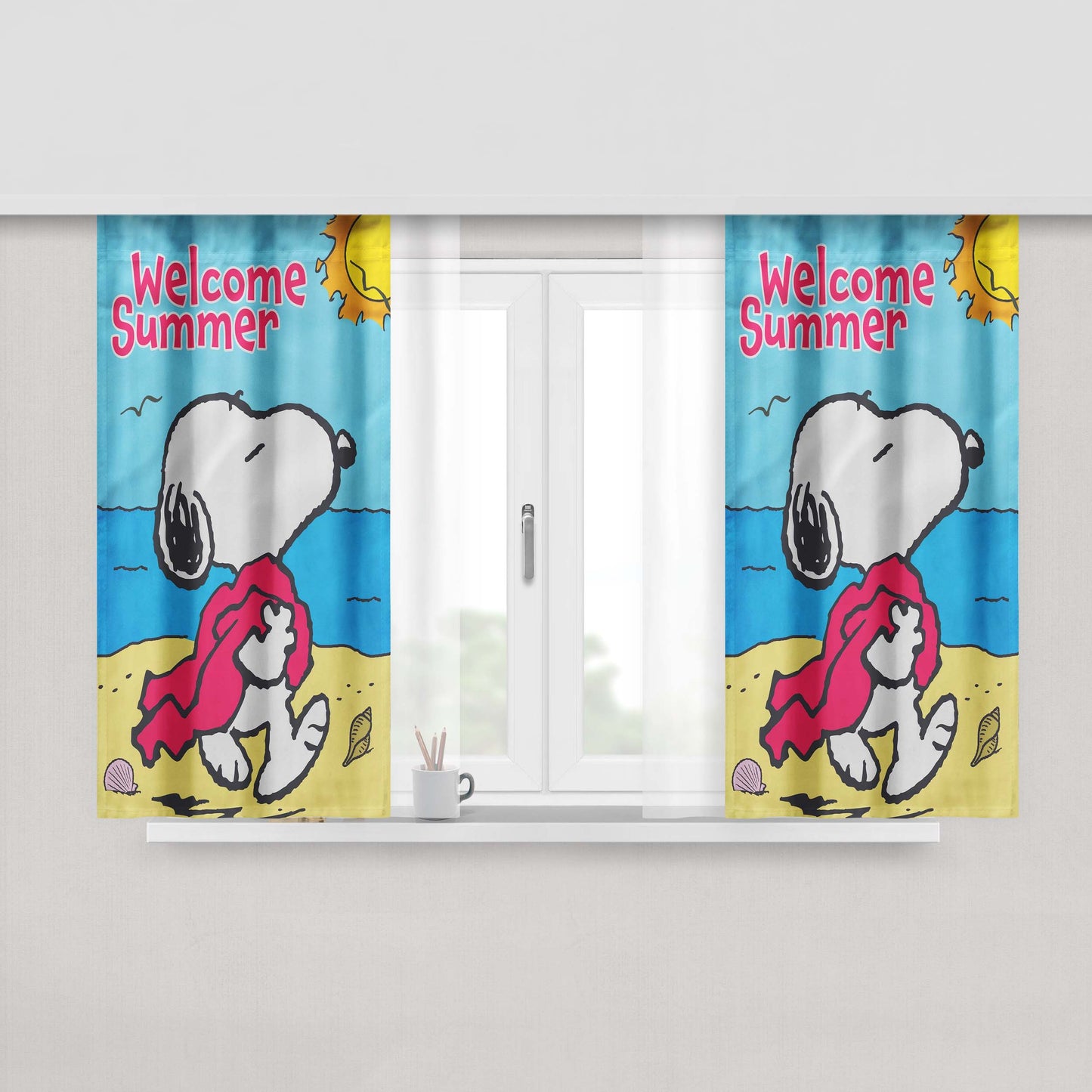 Peanuts Summer Beach Snoopy Peach Skin Window Curtains