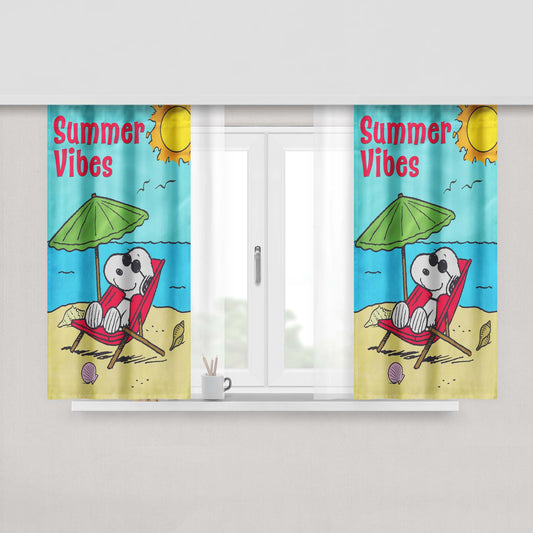 Peanuts Summer Beach Vibes Peach Skin Window Curtains