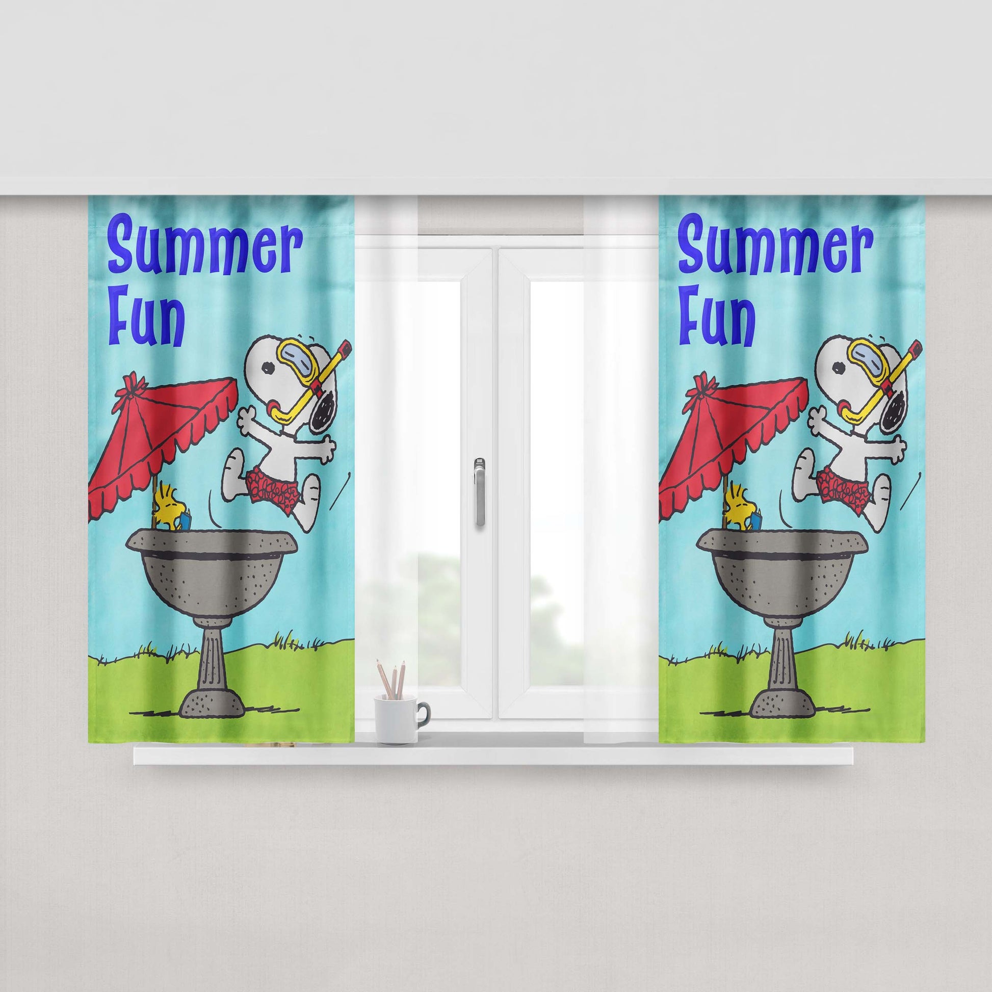 Peanuts Summer Fun Snoopy & Woodstock Peach Skin Window Curtains