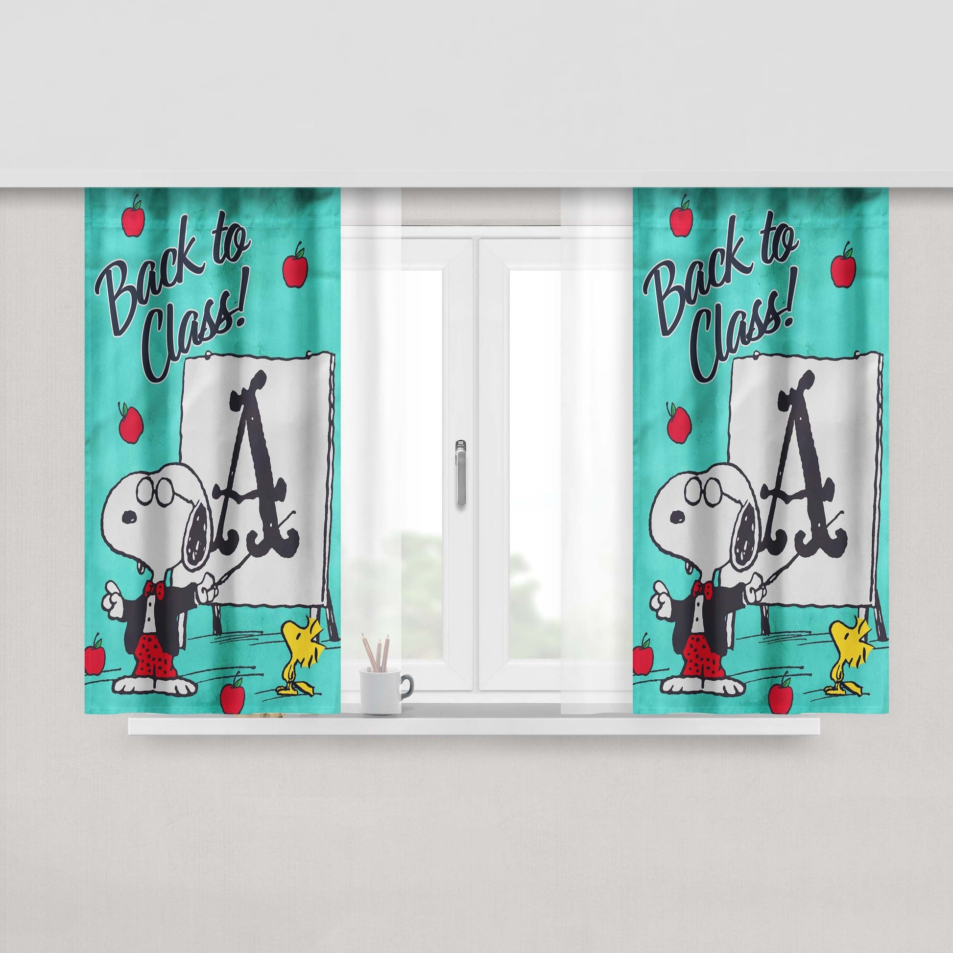 Peanuts Teacher Snoopy Back To School Peach Skin Window Curtains
