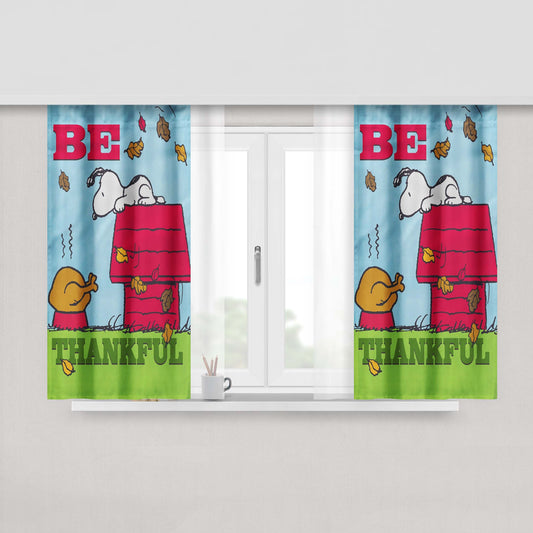 Peanuts Thankful Snoopy Turkey Thanksgiving Peach Skin Window Curtains