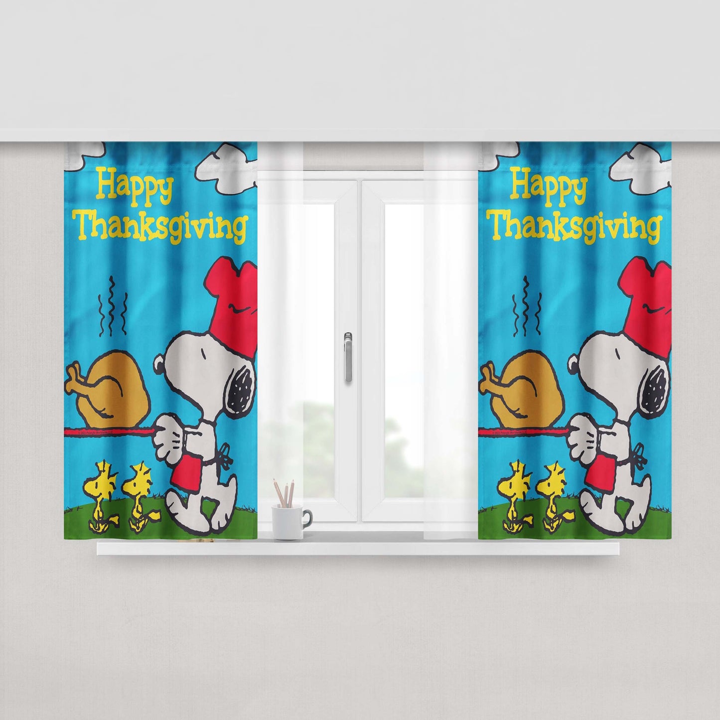 Peanuts Thanksgiving Snoopy Peach Skin Window Curtains