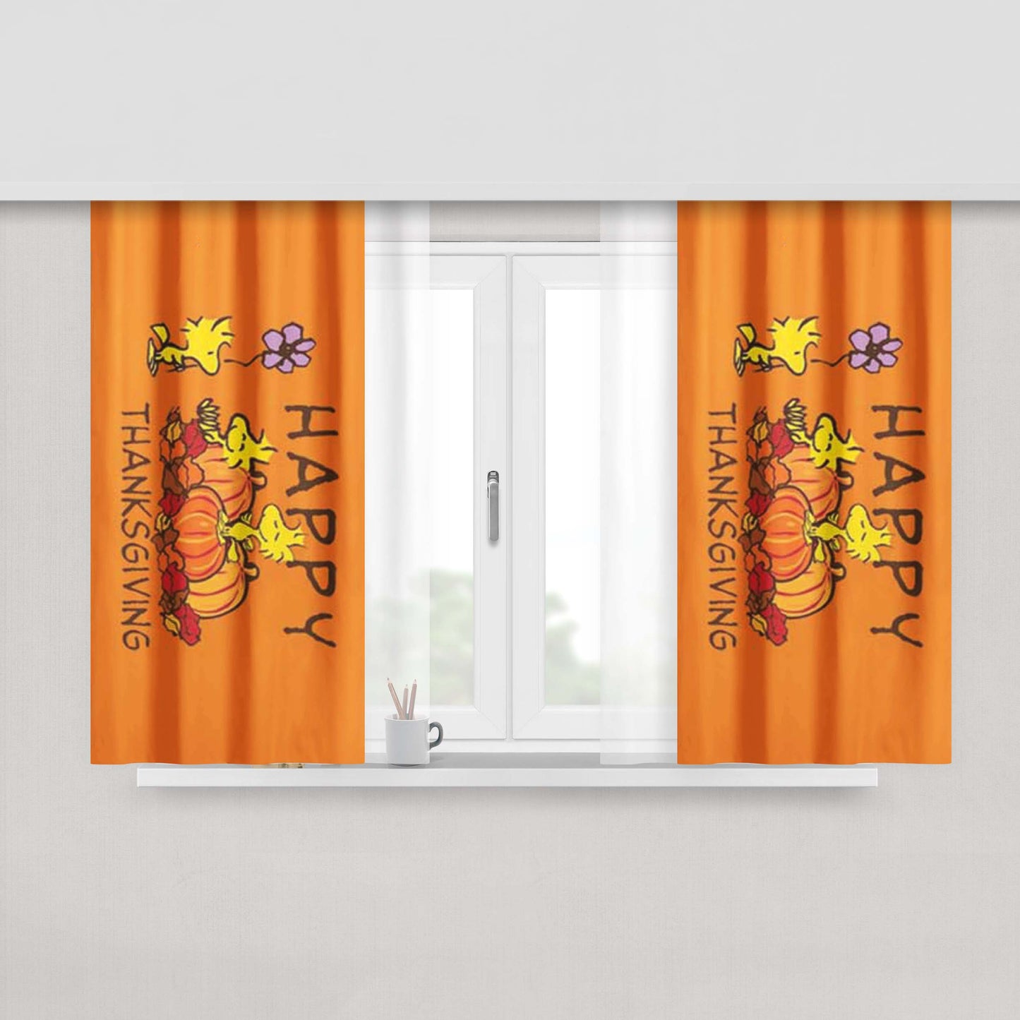 Peanuts Thanksgiving Woodstock Peach Skin Window Curtains