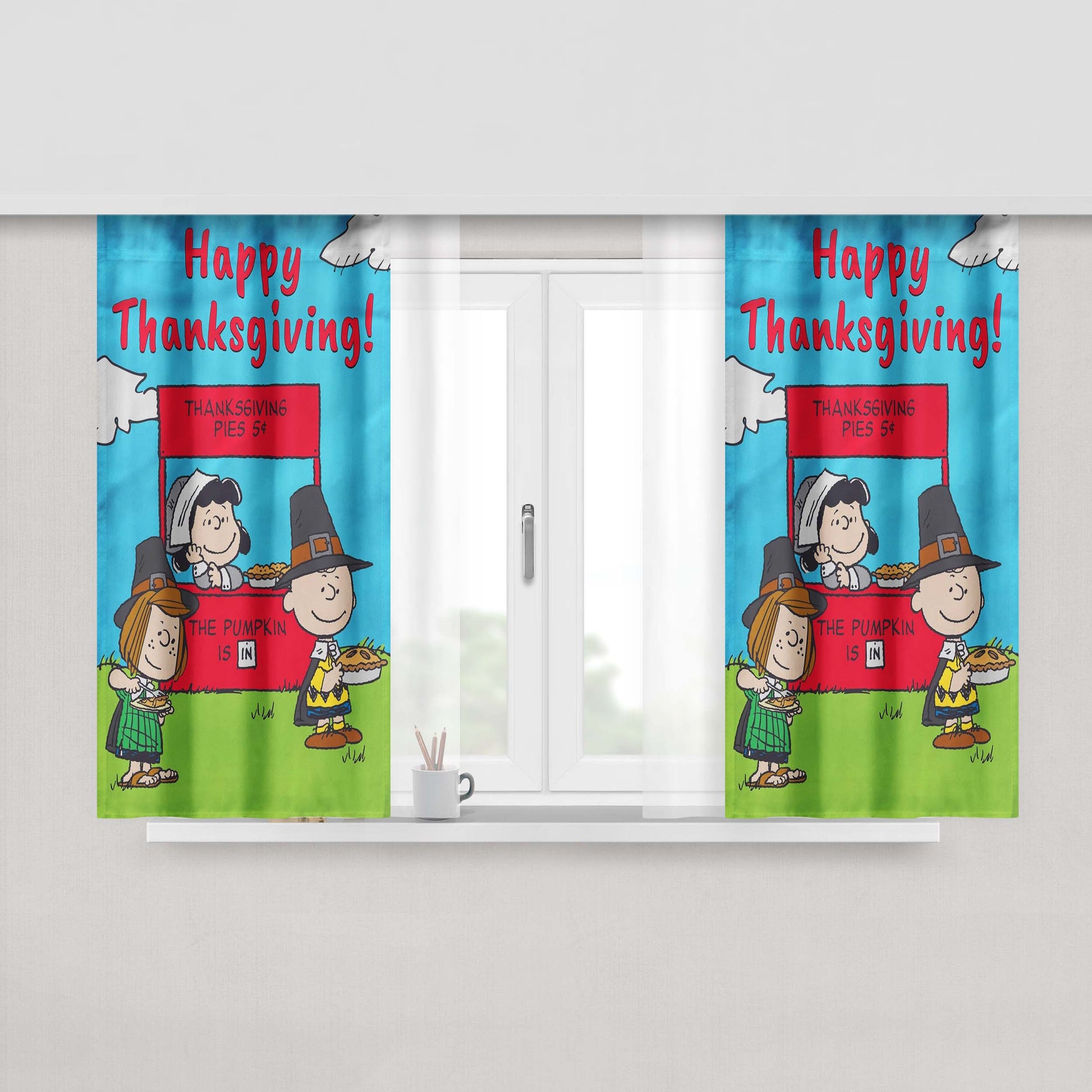 Peanuts Thanksgiving Peach Skin Window Curtains