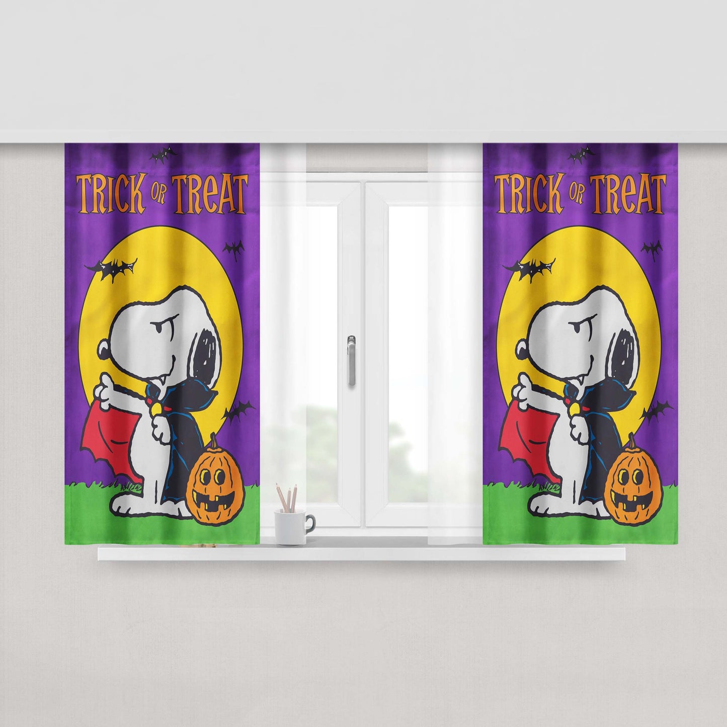 Peanuts Trick Or Treat Vampire Snoopy Peach Skin Window Curtains