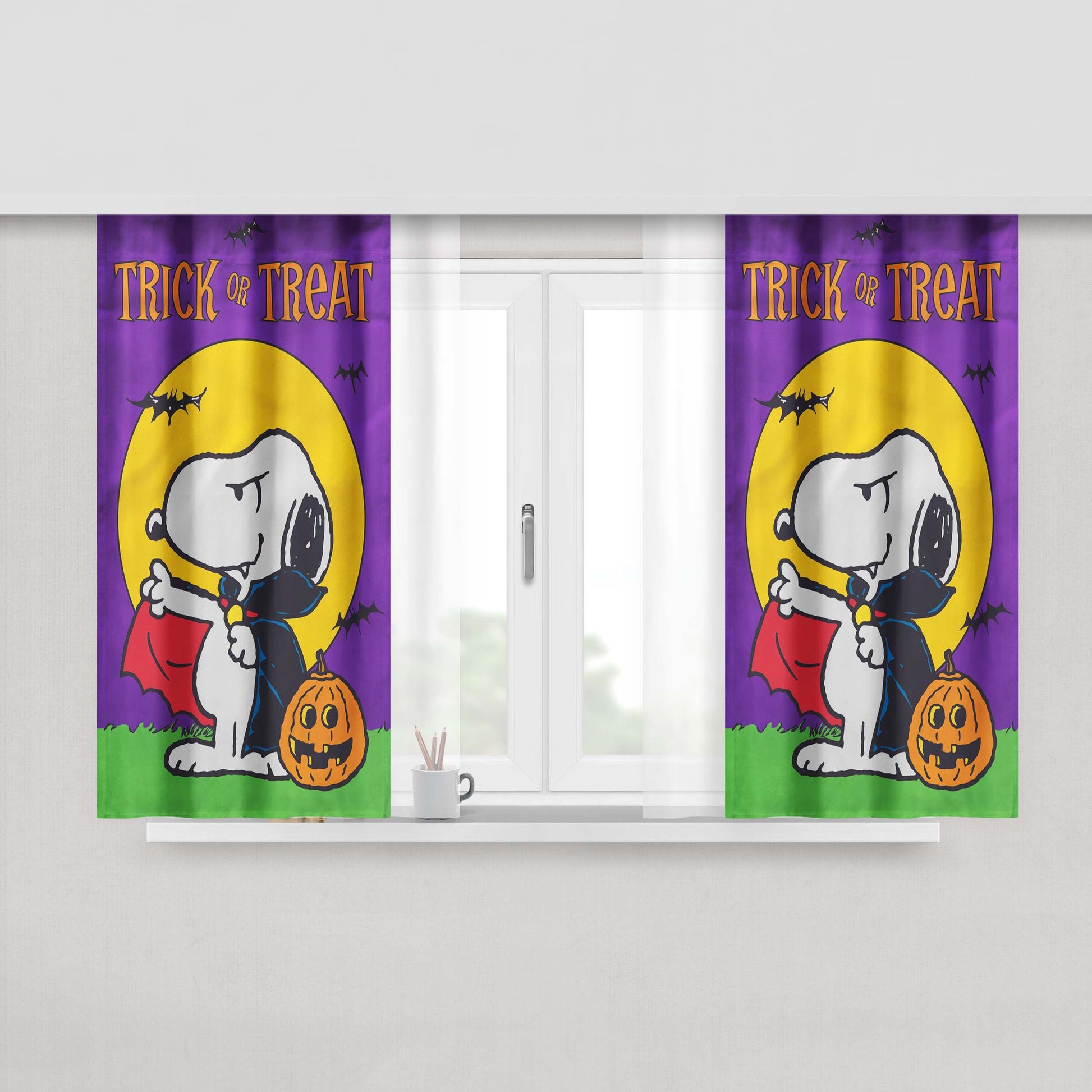 Peanuts Trick Or Treat Vampire Snoopy Peach Skin Window Curtains