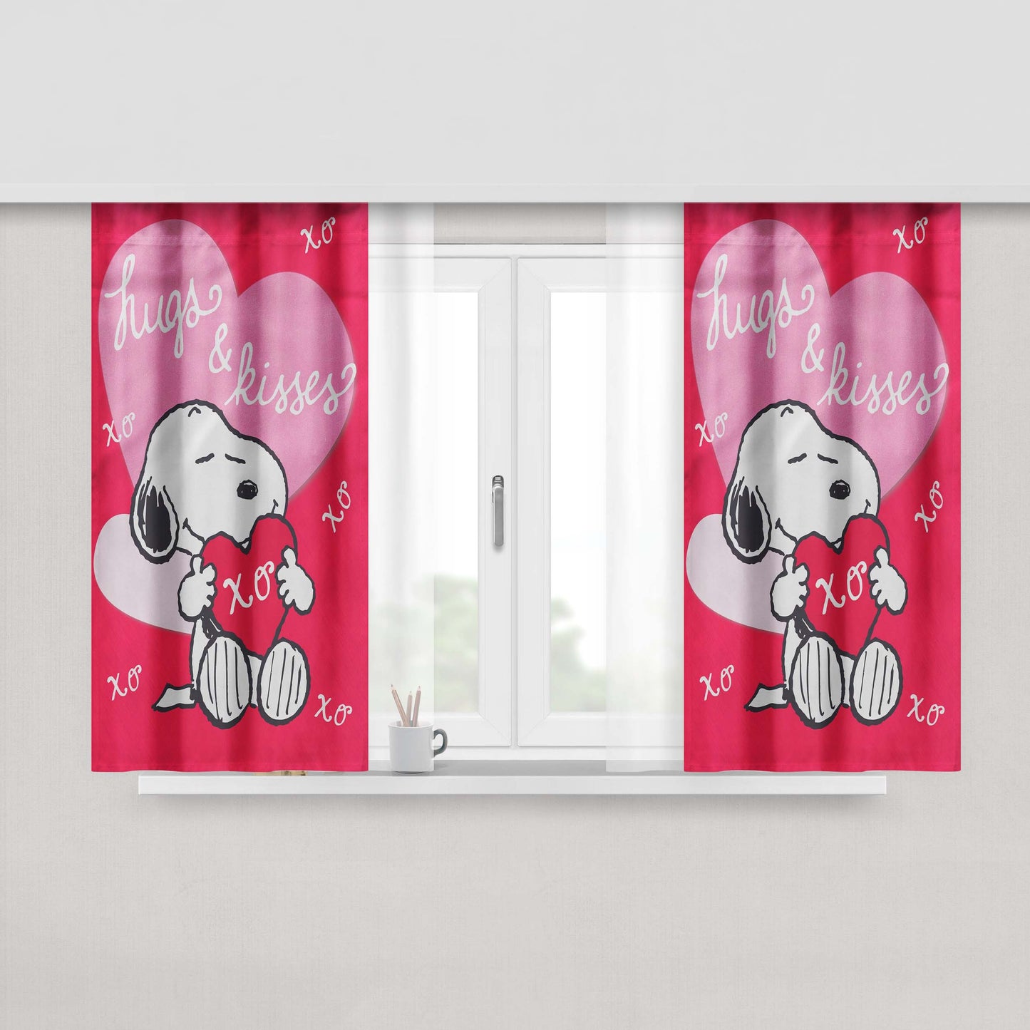 Peanuts Valentines Day Hugs And Kisses Peach Skin Window Curtains