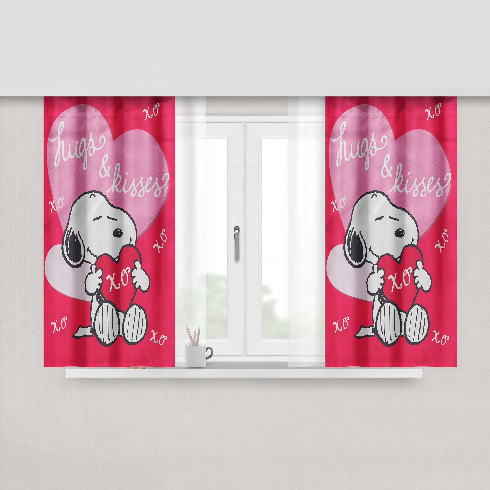 Peanuts Valentines Day Hugs And Kisses Peach Skin Window Curtains