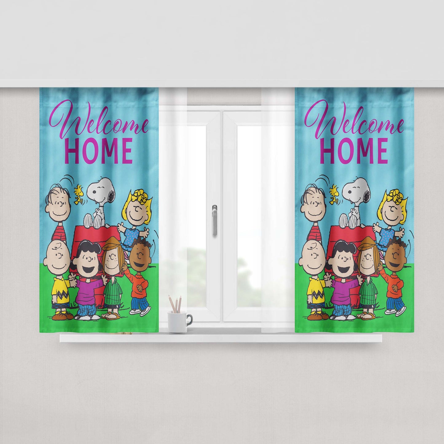 Peanuts Welcome Home Gang Peach Skin Window Curtains