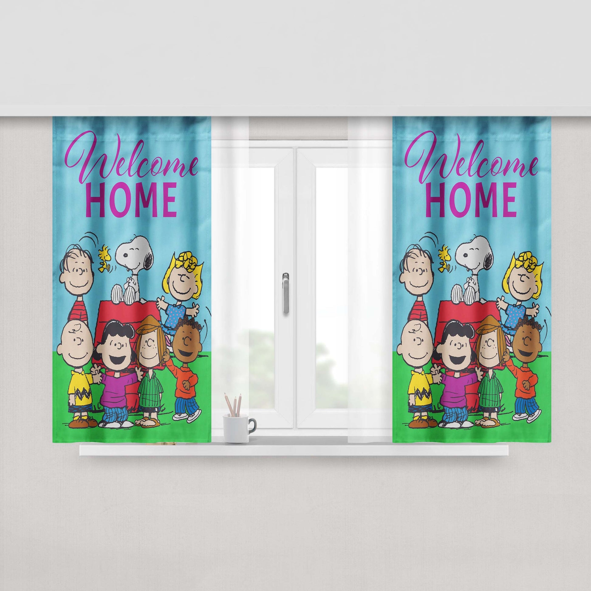 Peanuts Welcome Home Peach Skin Window Curtains