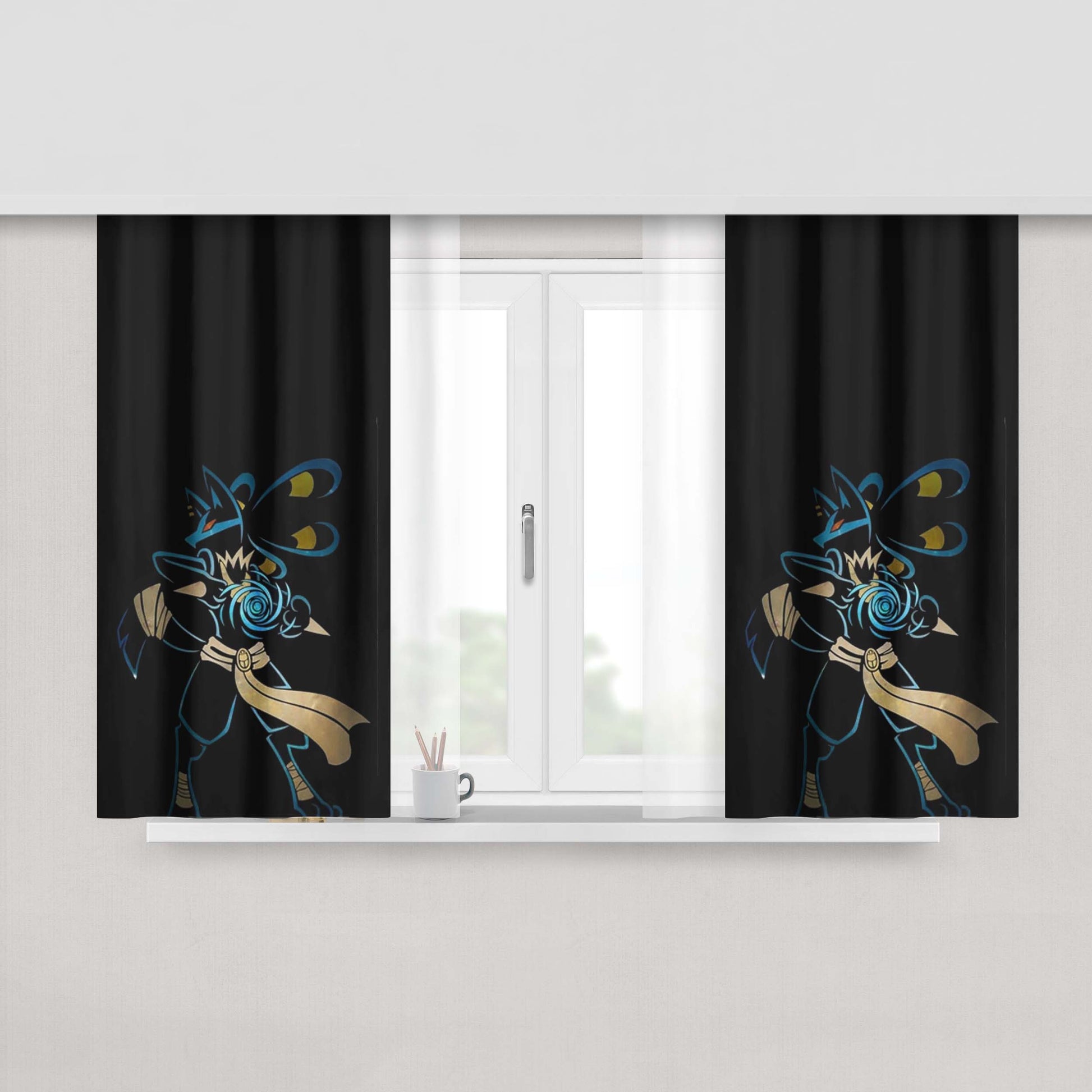 Pokemon Lucario Night Silhouette Peach Skin Window Curtains
