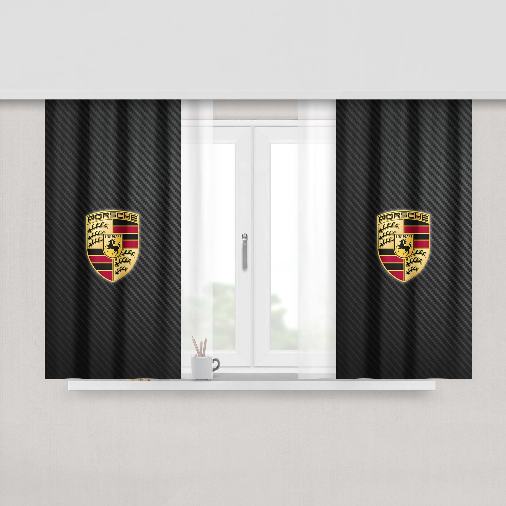 Porsche Logo Carbon Peach Skin Window Curtains