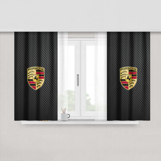 Porsche Logo Carbon Peach Skin Window Curtains