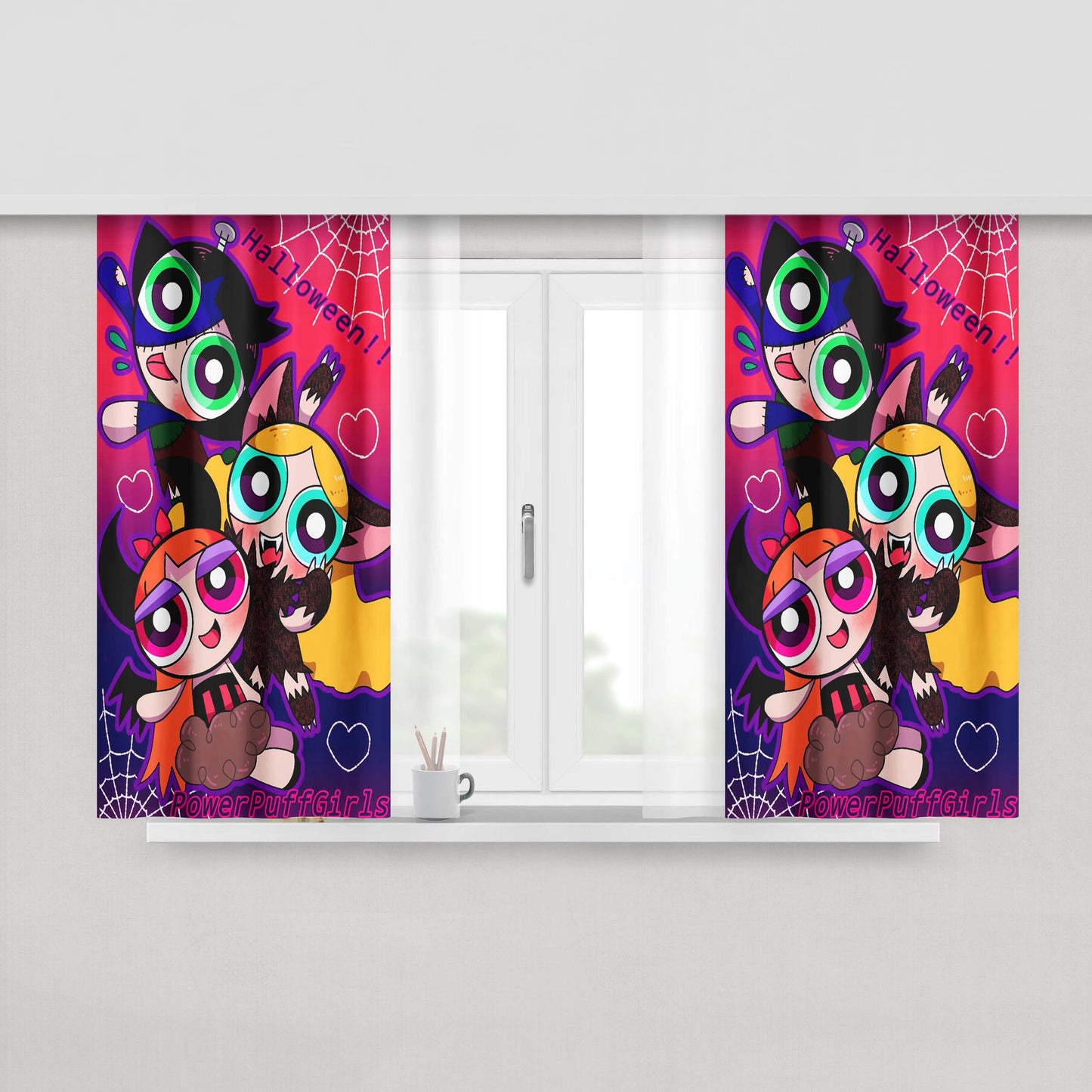 Powerpuff Girls Halloween Peach Skin Window Curtains