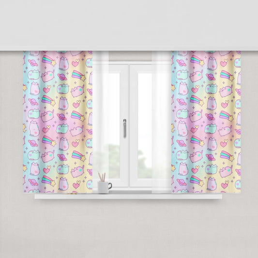 Pusheen Rainbow Pattern Peach Skin Window Curtains