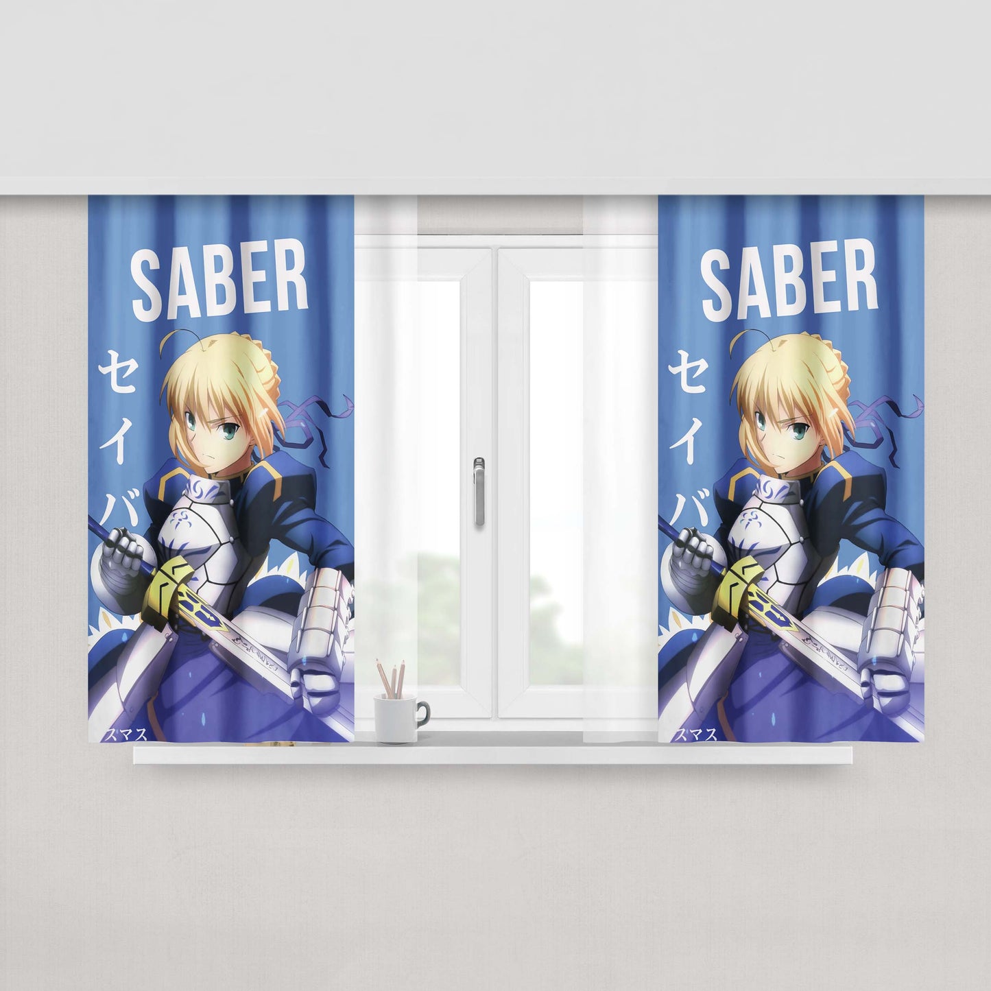 Saber Fate Stay Night Anime Peach Skin Window Curtains