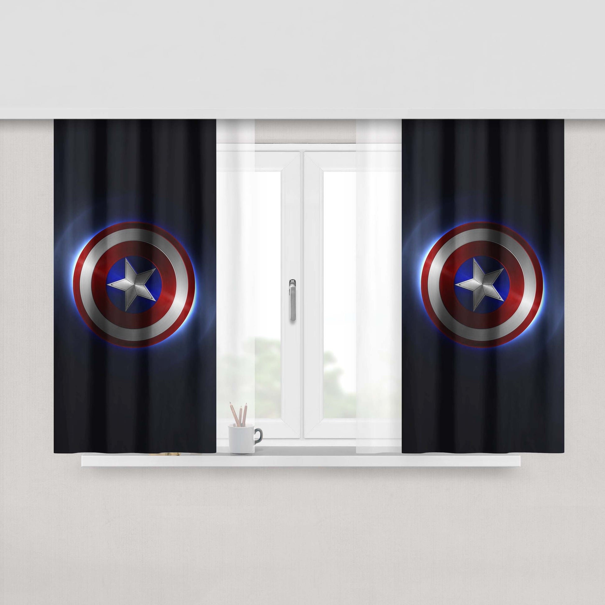 Shield Captain America Peach Skin Window Curtains