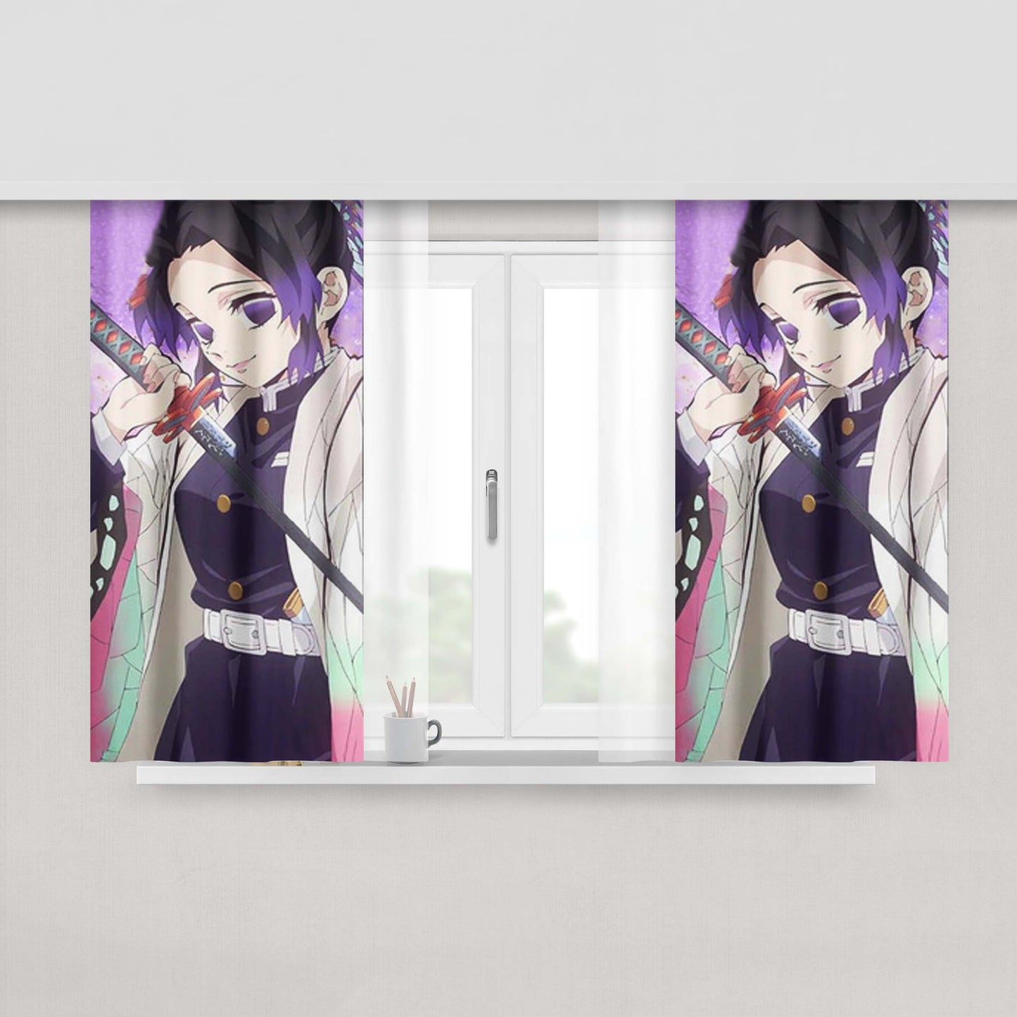Shinobu Kocho Demon Slayer Anime Peach Skin Window Curtains