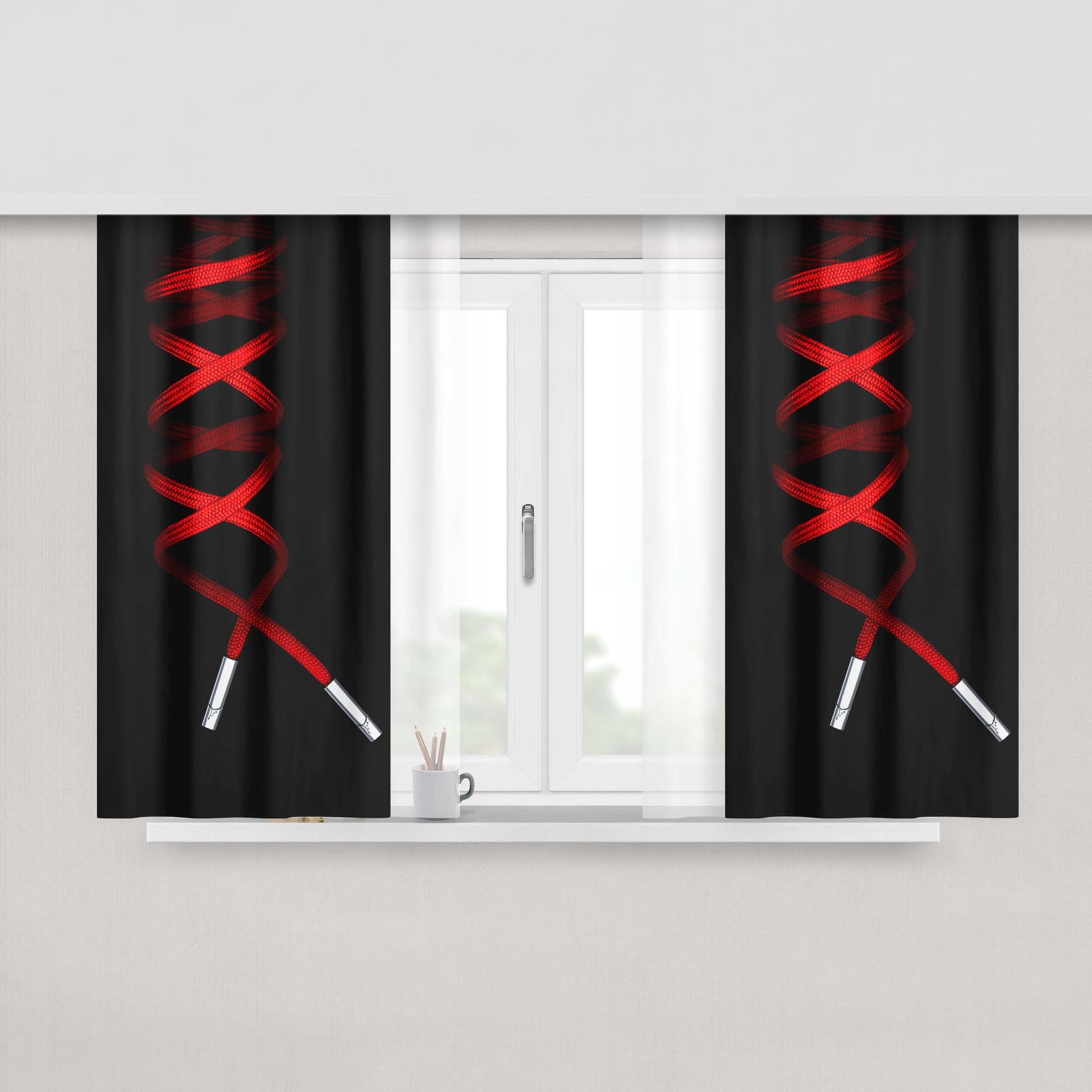 Shoelace Jordan Red Peach Skin Window Curtains