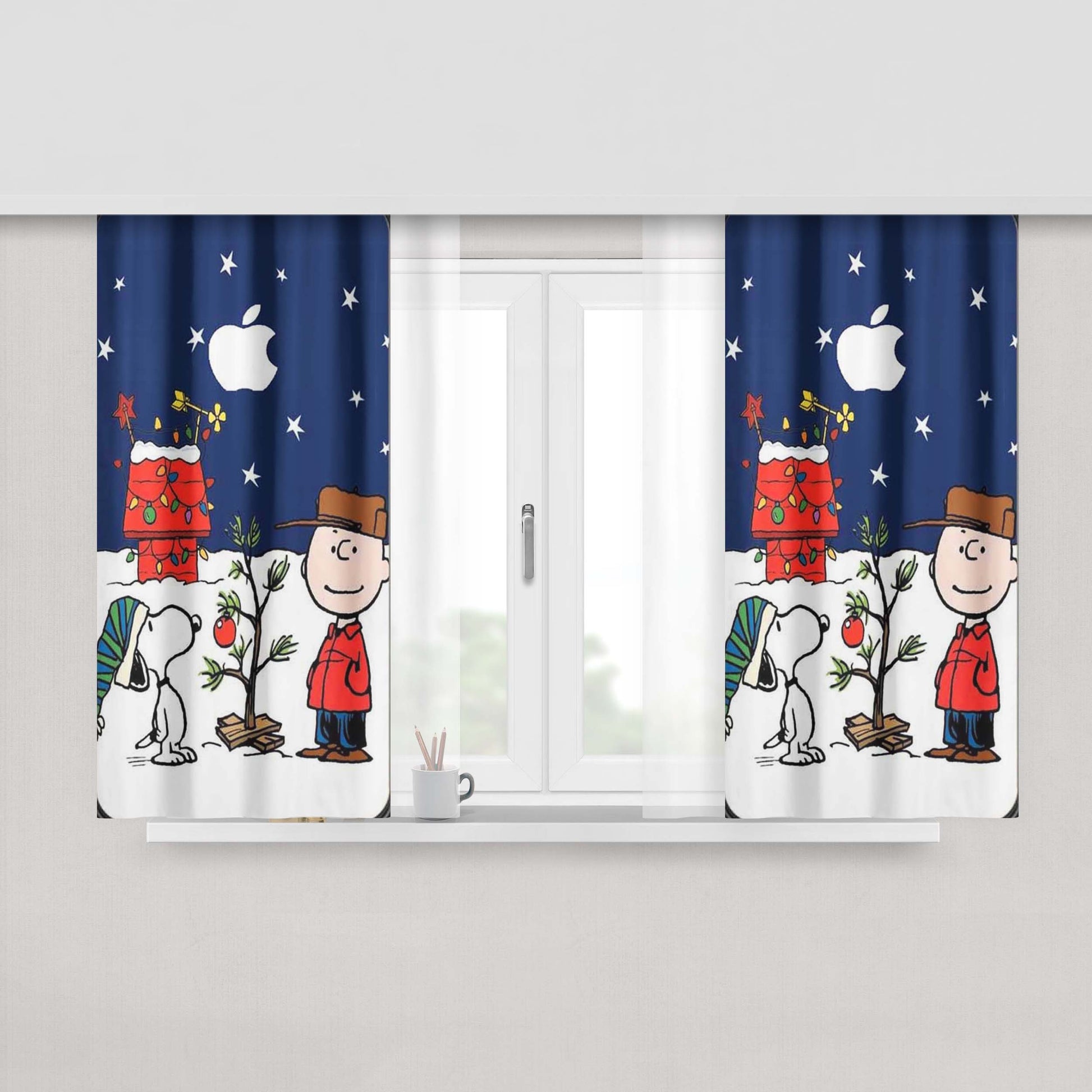 Snoopy And Charlie Brown Christmas Lights Apple Peach Skin Window Curtains