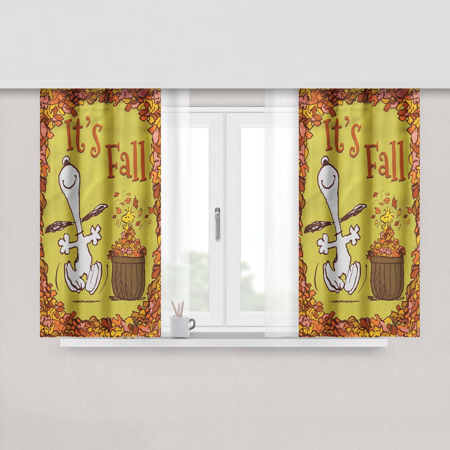 Snoopy And Woodstock Fall Peach Skin Window Curtains