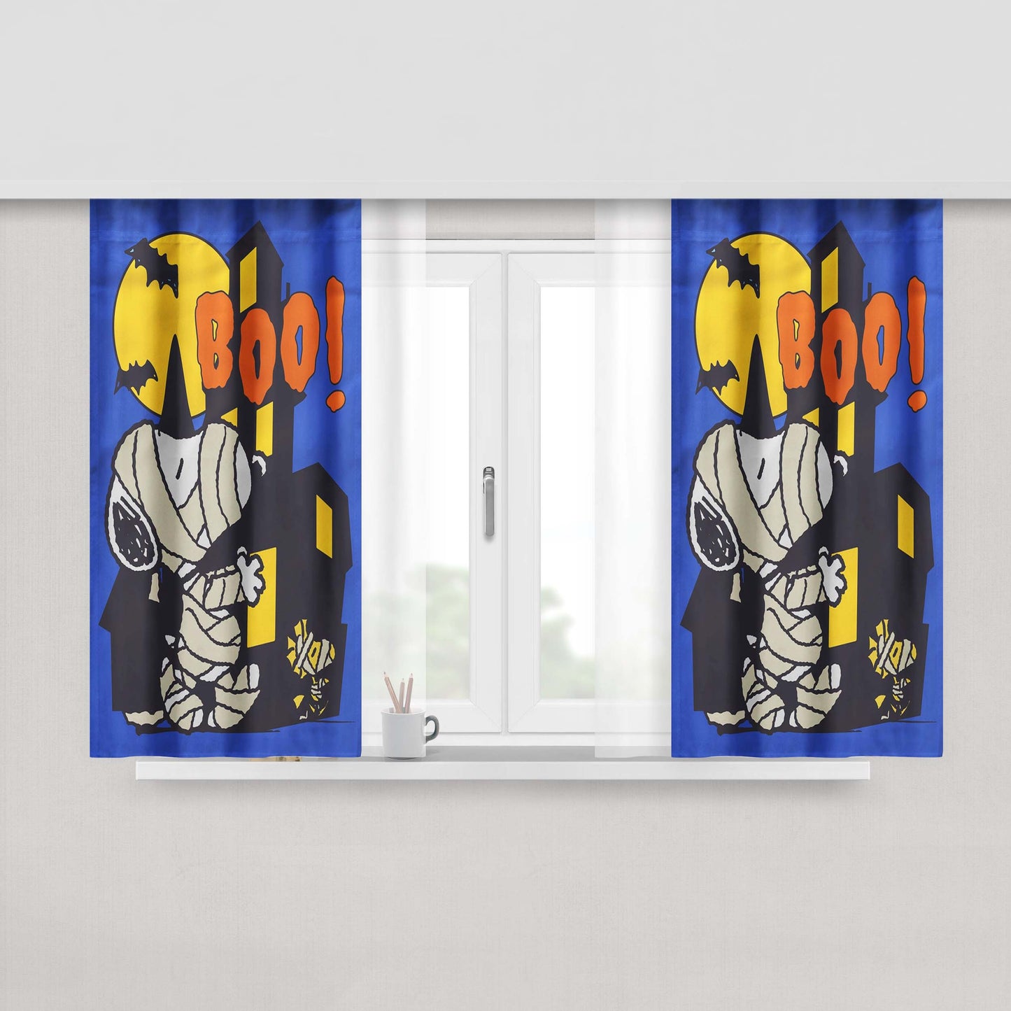 Snoopy And Woodstock Halloween Peach Skin Window Curtains