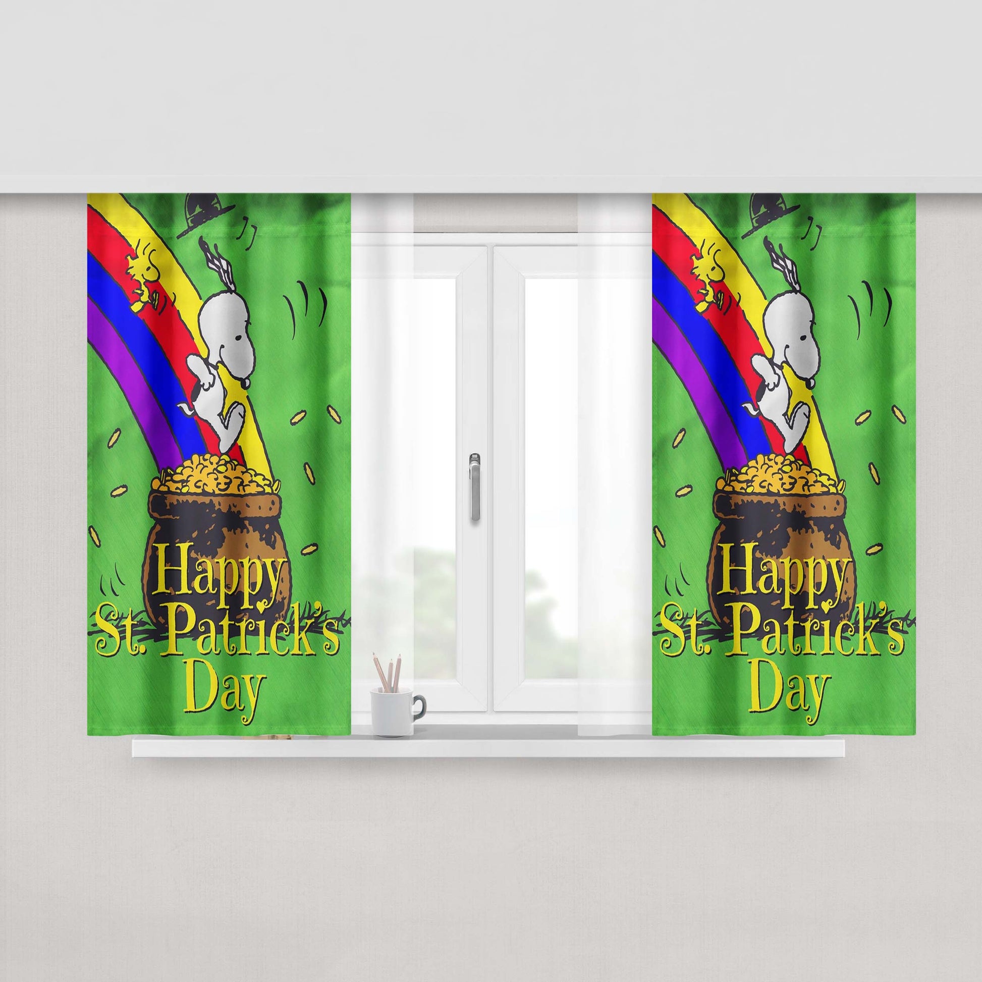 Snoopy And Woodstock St Patricks Day Pot Of Gold Peach Skin Window Curtains