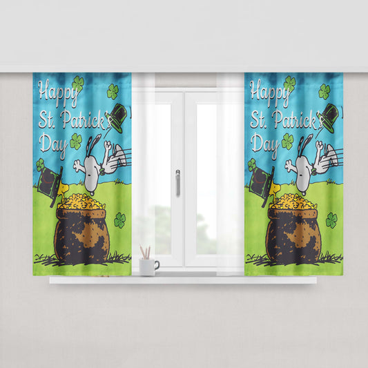 Snoopy And Woodstock St Patricks Day Peach Skin Window Curtains