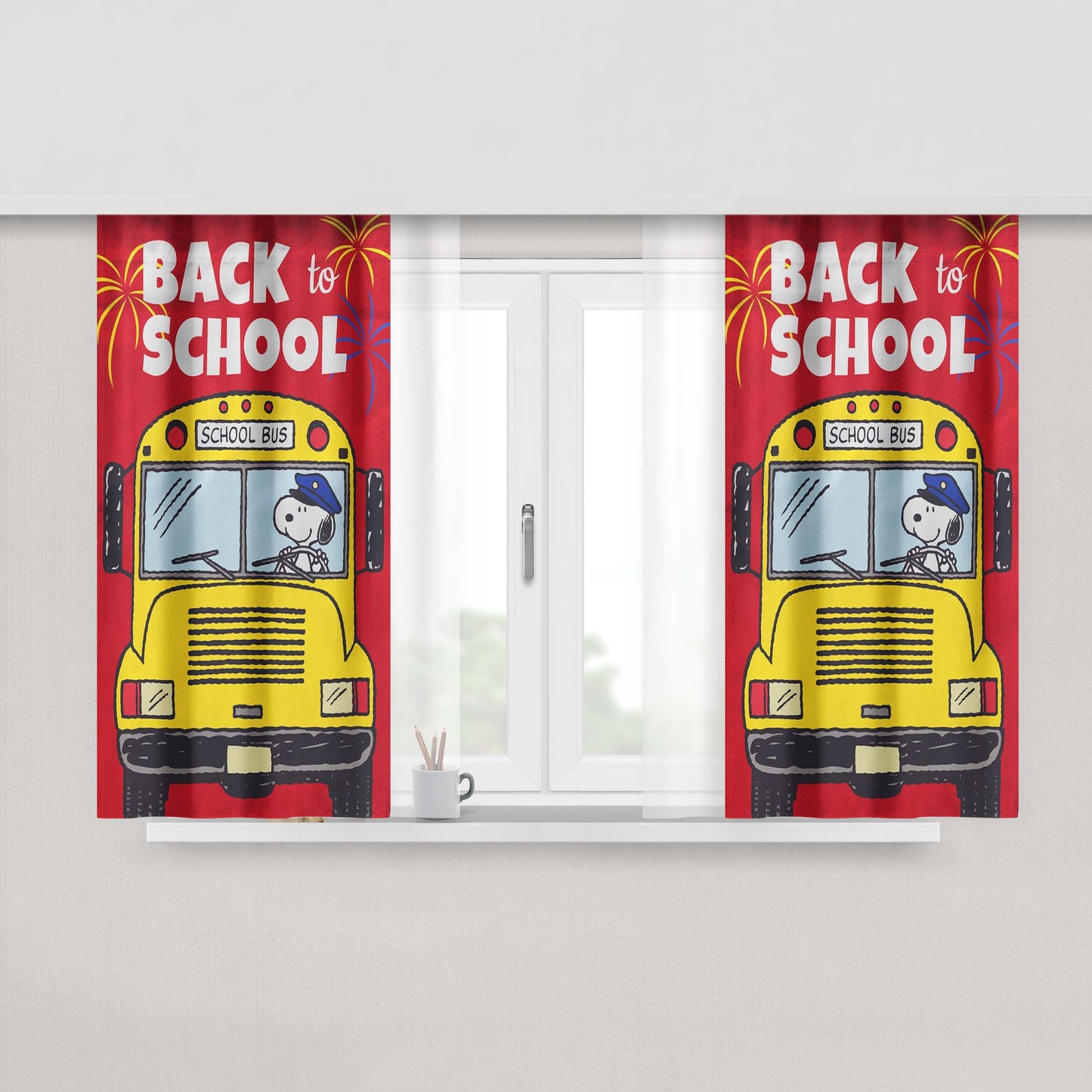 Snoopy Back To School 2 Peach Skin Window Curtains