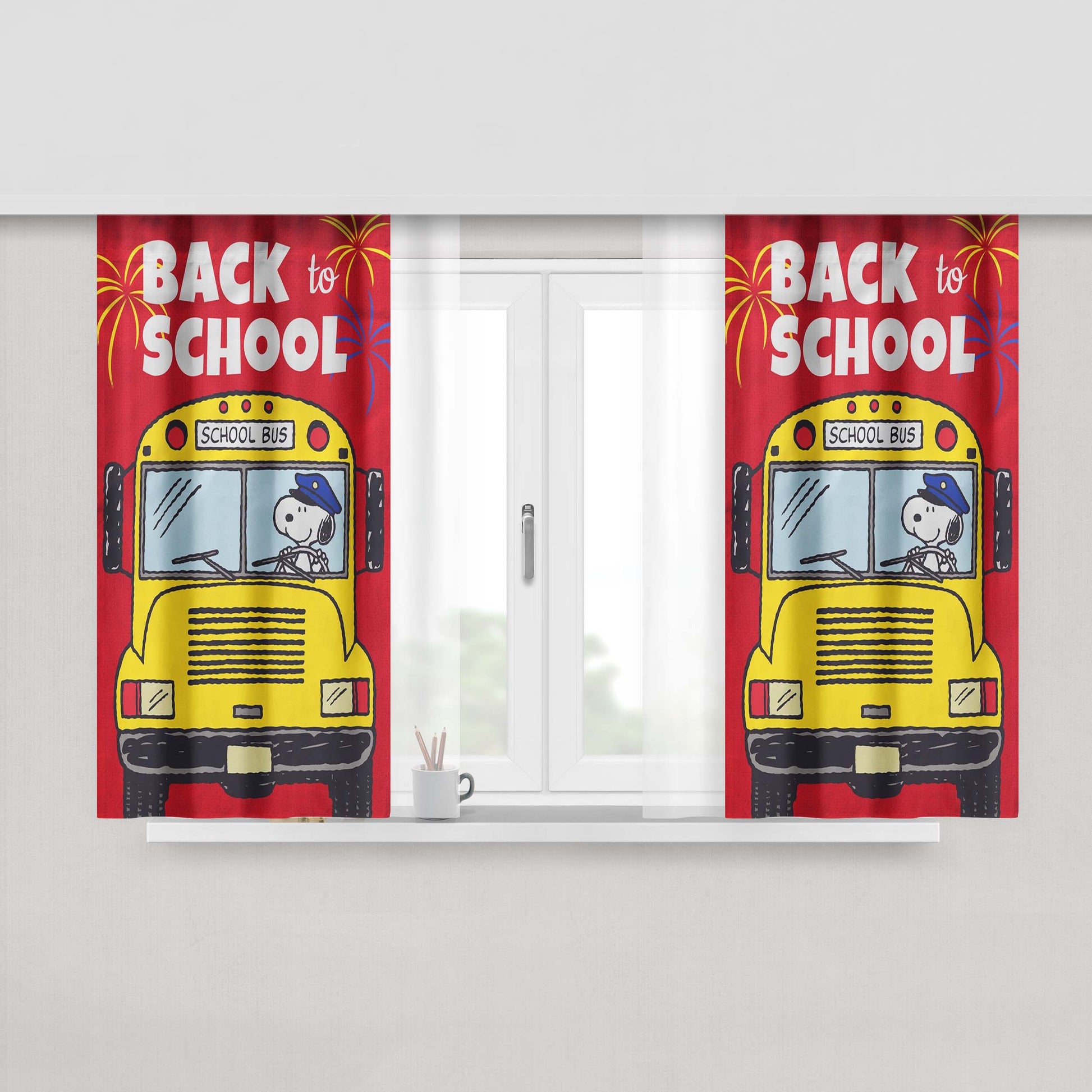 Snoopy Back To School 2 Peach Skin Window Curtains