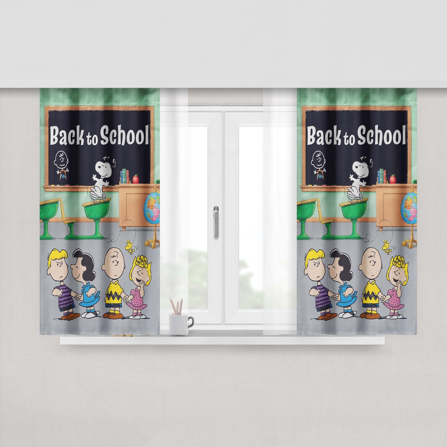 Snoopy Back To School Peach Skin Window Curtains