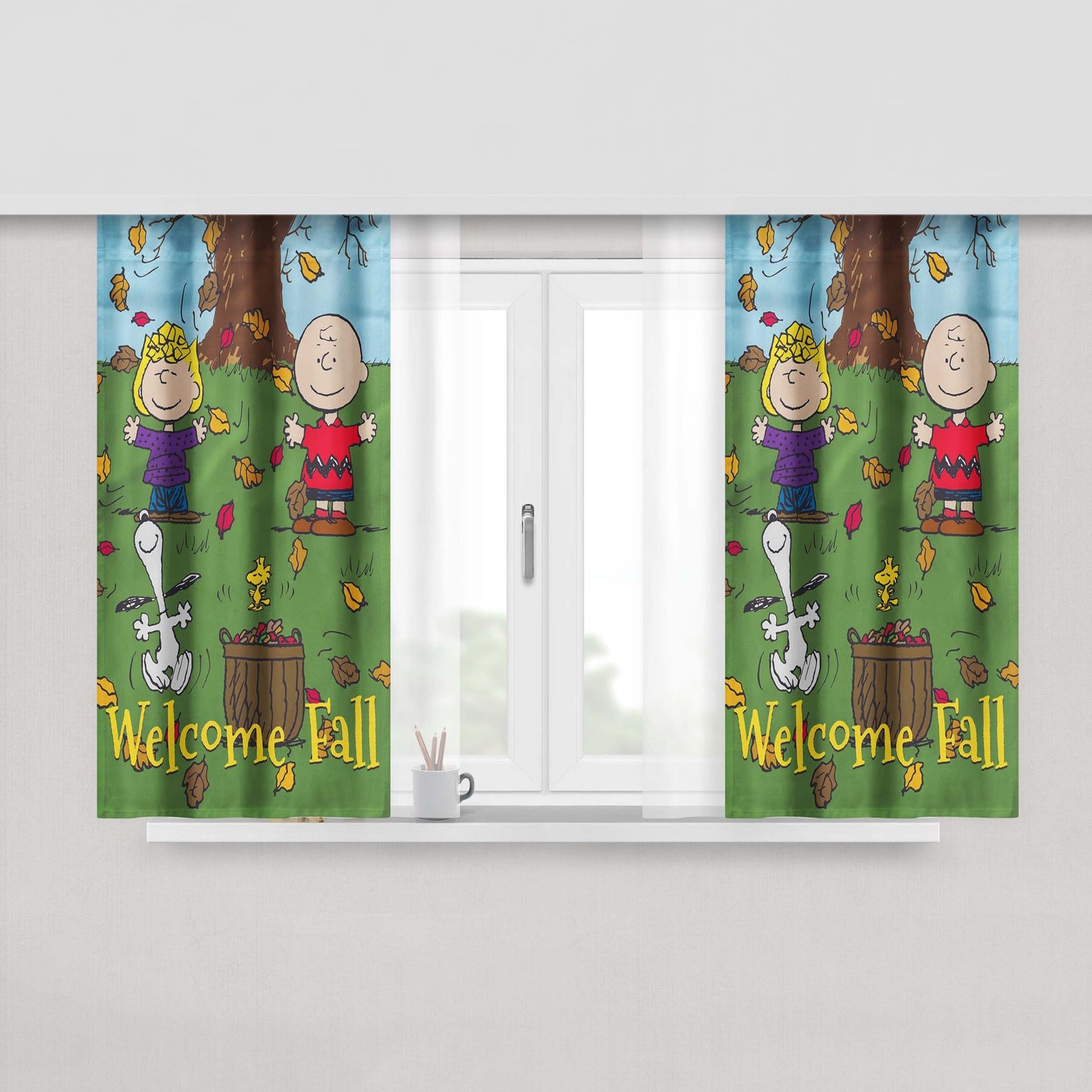 Snoopy Charlie Brown Welcome Fall Peach Skin Window Curtains