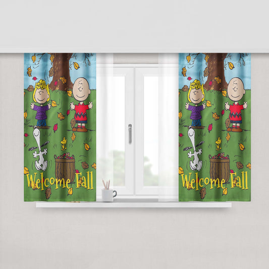 Snoopy Charlie Brown Welcome Fall Peach Skin Window Curtains