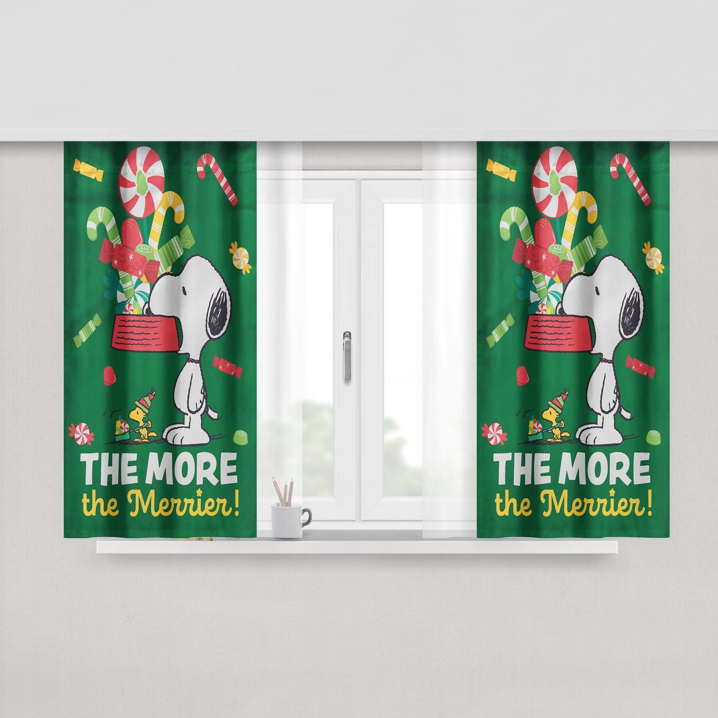 Snoopy Christmas Garden Flag Holiday Peach Skin Window Curtains
