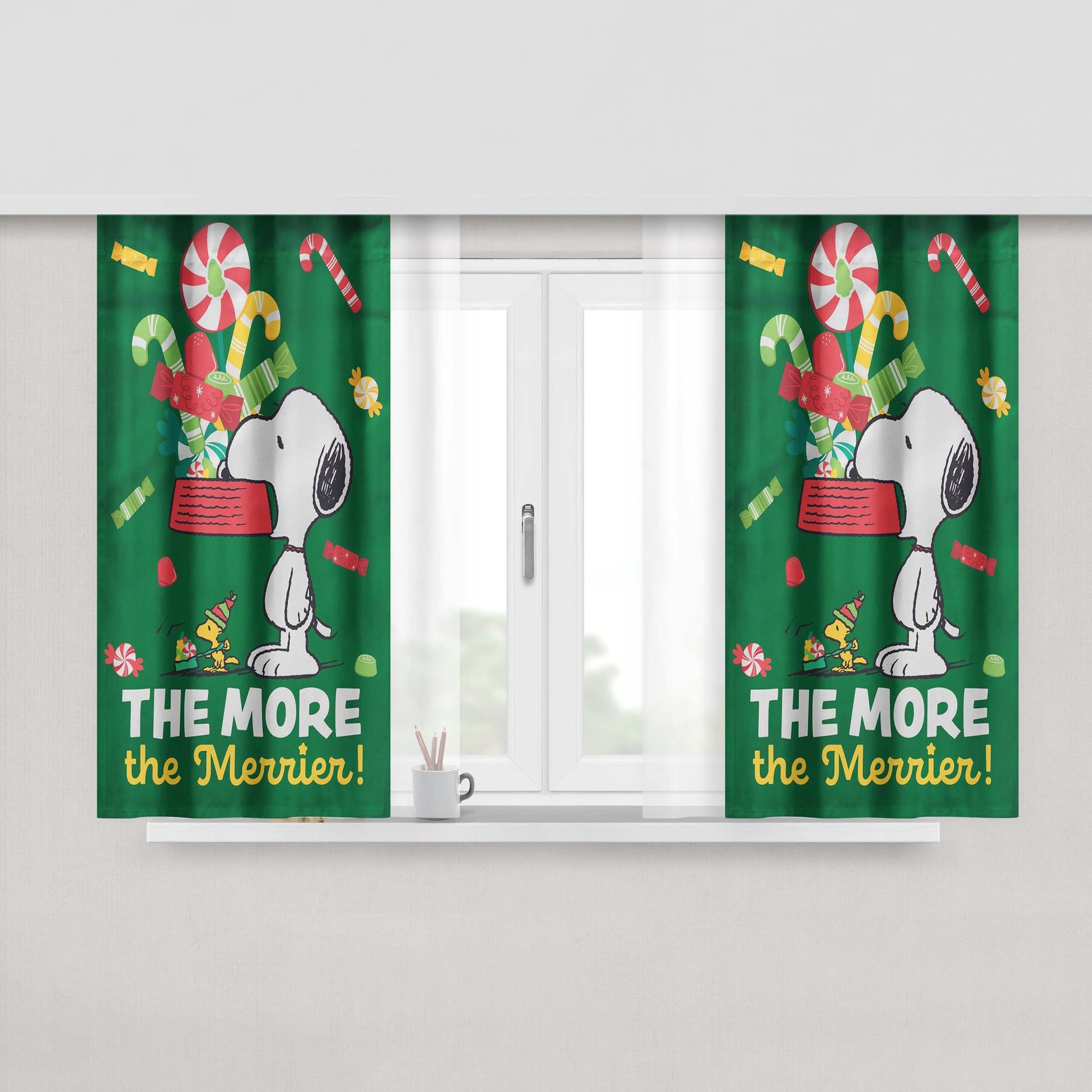 Snoopy Christmas Garden Flag Holiday Peach Skin Window Curtains