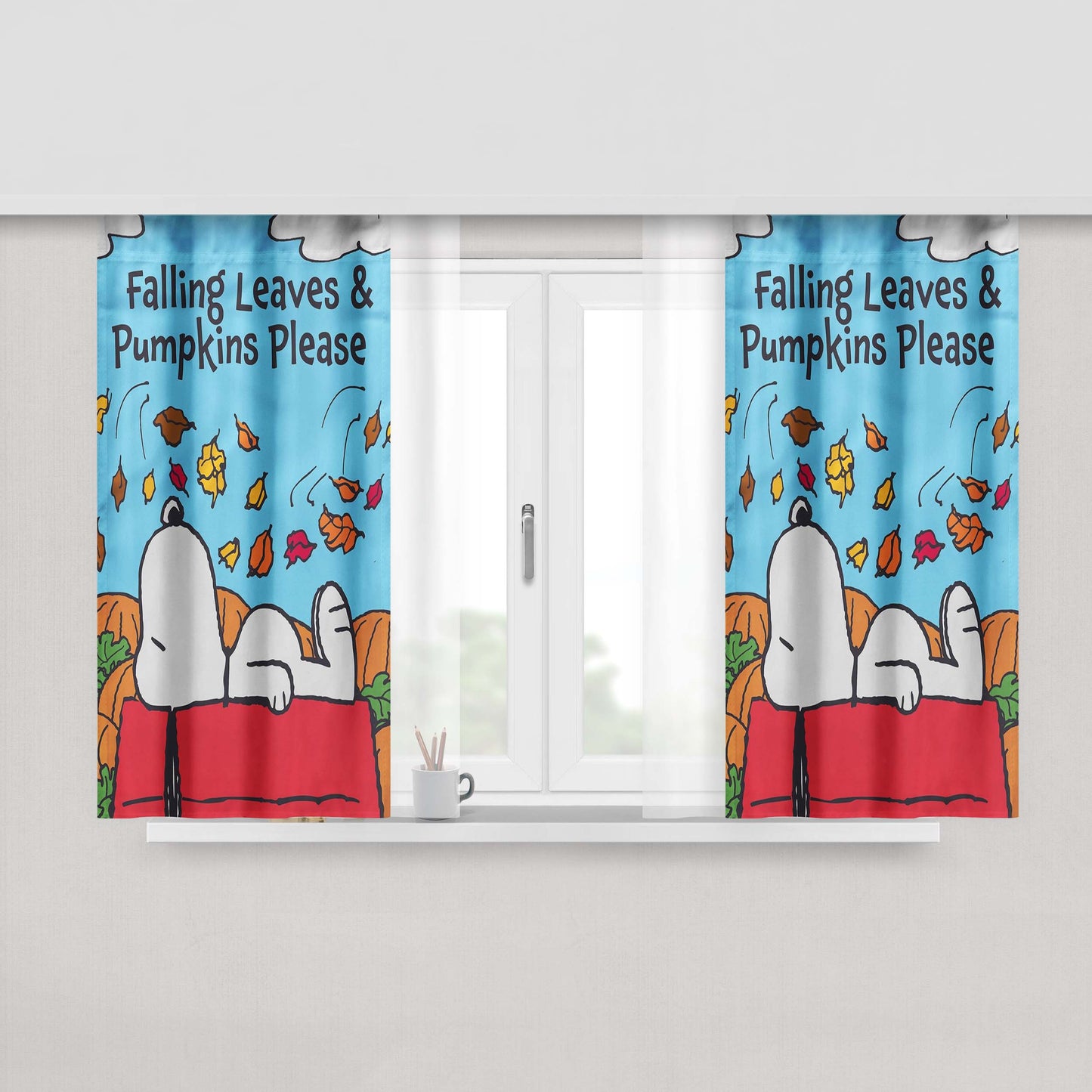 Snoopy Falling Leaves Peach Skin Window Curtains