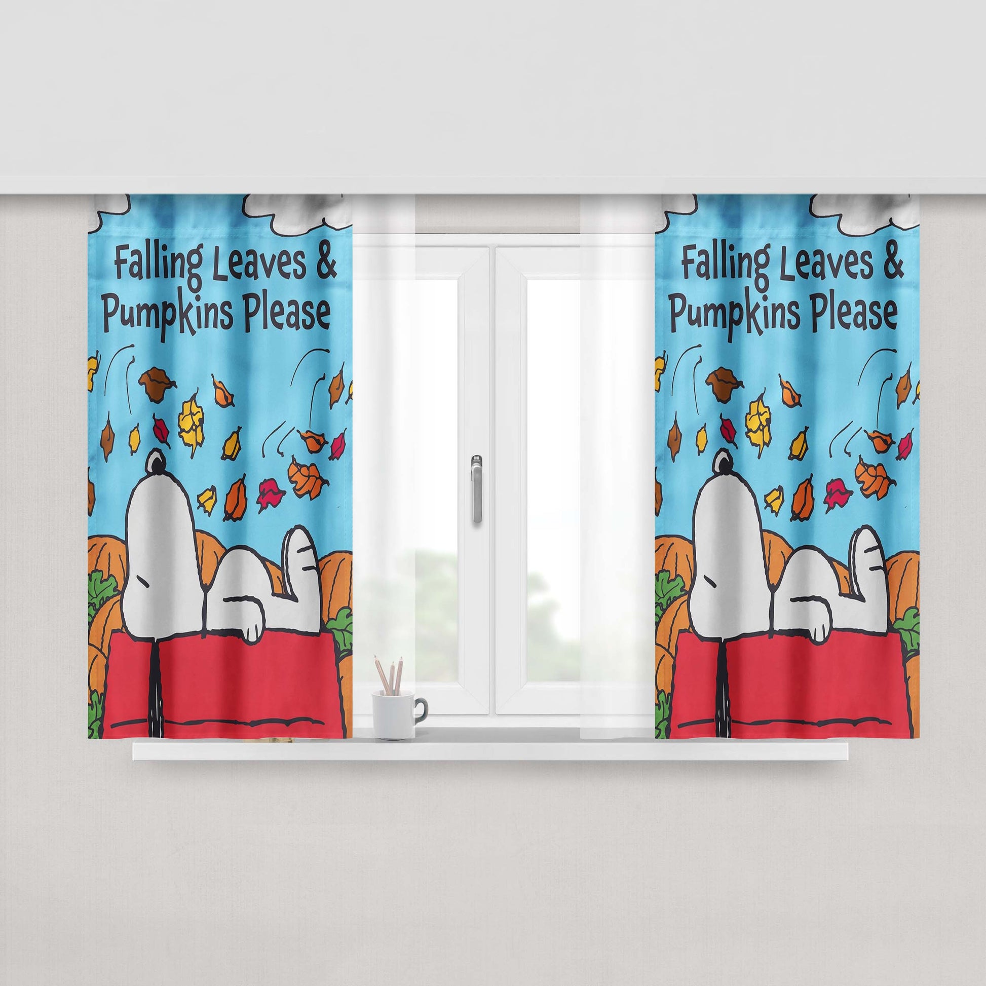 Snoopy Falling Leaves Peach Skin Window Curtains